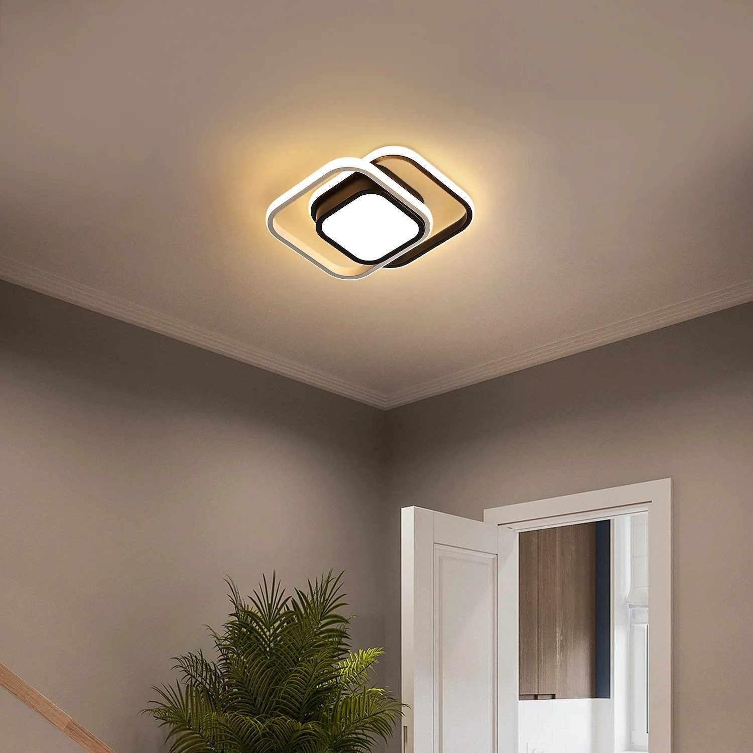 Riserva LED Deckenleuchte Moderne Quadratische LED Deckenleuchte Schwarz Weiß 32W Warmweiß, LED wechselbar