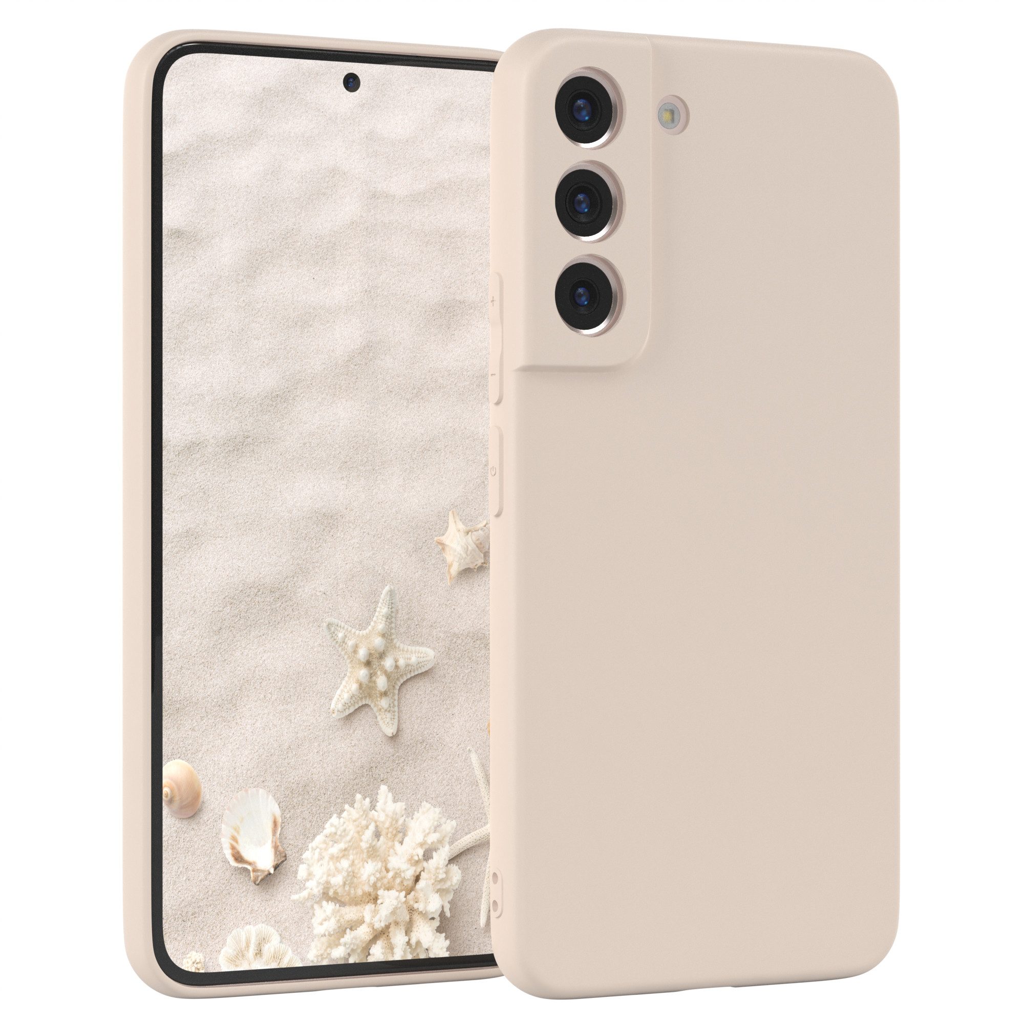 EAZY CASE Handyhülle für Samsung Galaxy S22 5G Hülle Silikon 6,1 Zoll, Bumper Case Matt Slimcover Silikonschutzhülle elastisch Taupe / Beige