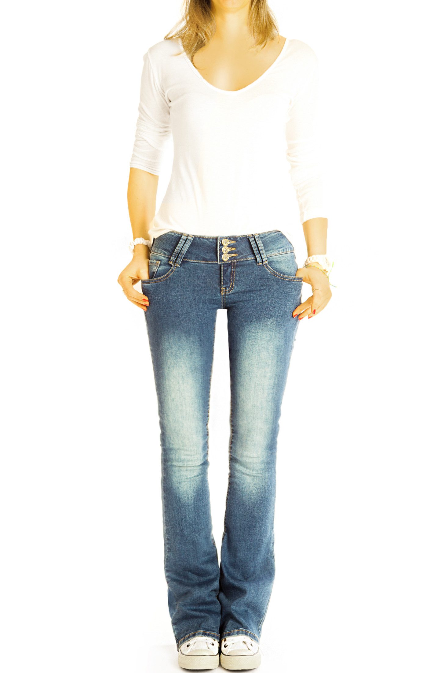 be styled Low-rise-Jeans Hüftjeans Bootcut Jeans low waist Stretch Hose - Damen - j38L-1 – Bild 3 von 5