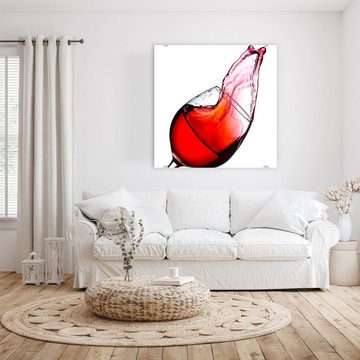 Primedeco Glasbild Wandbild Quadratisch Rotwein schüttet aus mit Aufhängung, Getränke