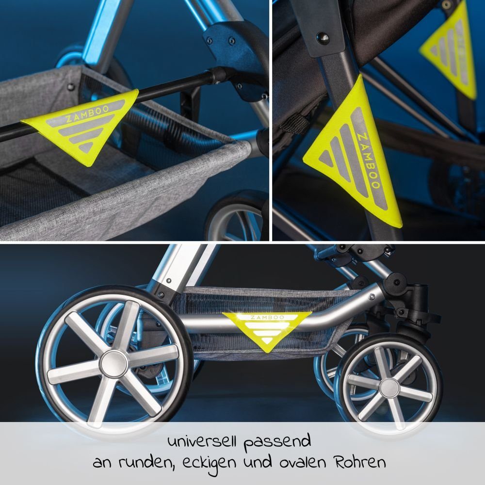 Zamboo Kinder-Buggy Universal - Anhänger Buggy, Reflektor für Fahrrad Kinderwagen Sportwagen, Pack 4er Sicherheits-Reflektoren Set Gelb