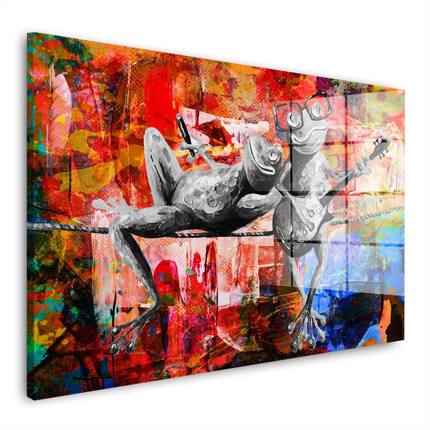 Artedinoi Acrylglasbild Zwei Frösche Acrylglasbild Wandbild Pop Art Bunt Tier Humor XXL