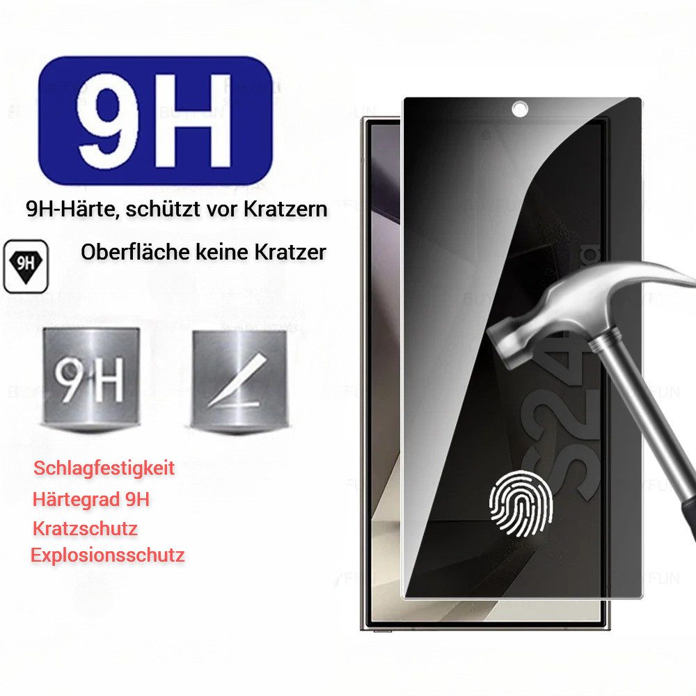 OLi Sichtschutzfolie 2X Sichtschutz Glass Full Screen Privacy für Samsung Galaxy S24 Ultra, (Spar- Set 2in 1, 2-St., 60° Einblick Schutz), Kratzerfest Privat Displayschutz Panzer Glas Fingerabdruck-Entsperrung