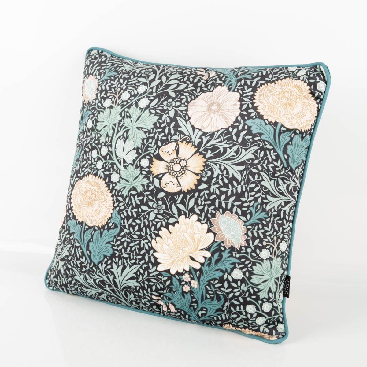SCHÖNER LEBEN. Dekokissen Kissen Madeleine Samt Blumen schwarz türkisgrün 45x45cm