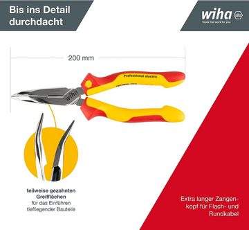 Wiha Flachrundzange Professional electric (27425), 200 mm, mit Schneide, gebogene Form, Radiozange, VDE geprüft