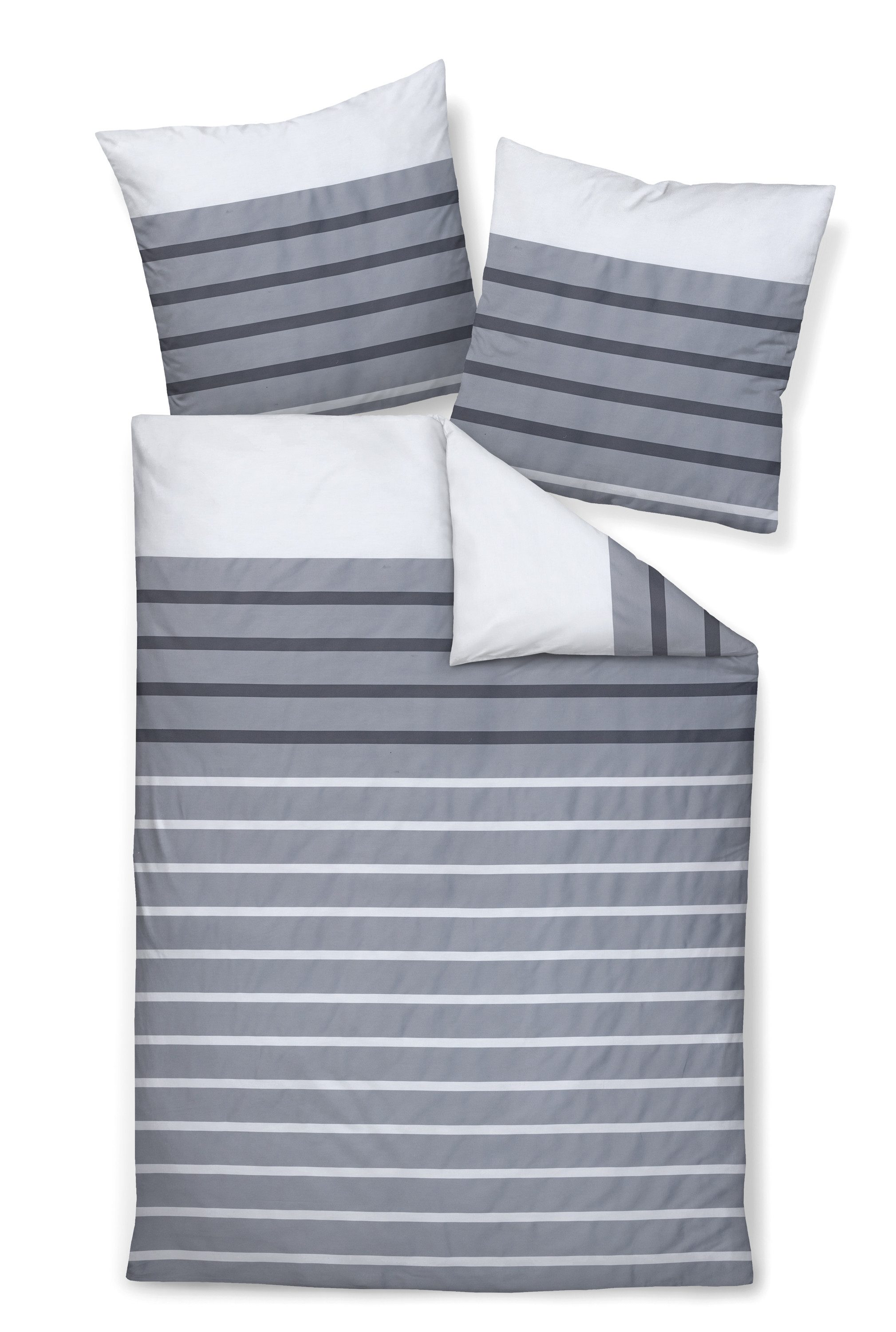 Janine Bettwäsche Palermo, Mako-Satin, 2 teilig, Streifen grau weiß günstig online kaufen