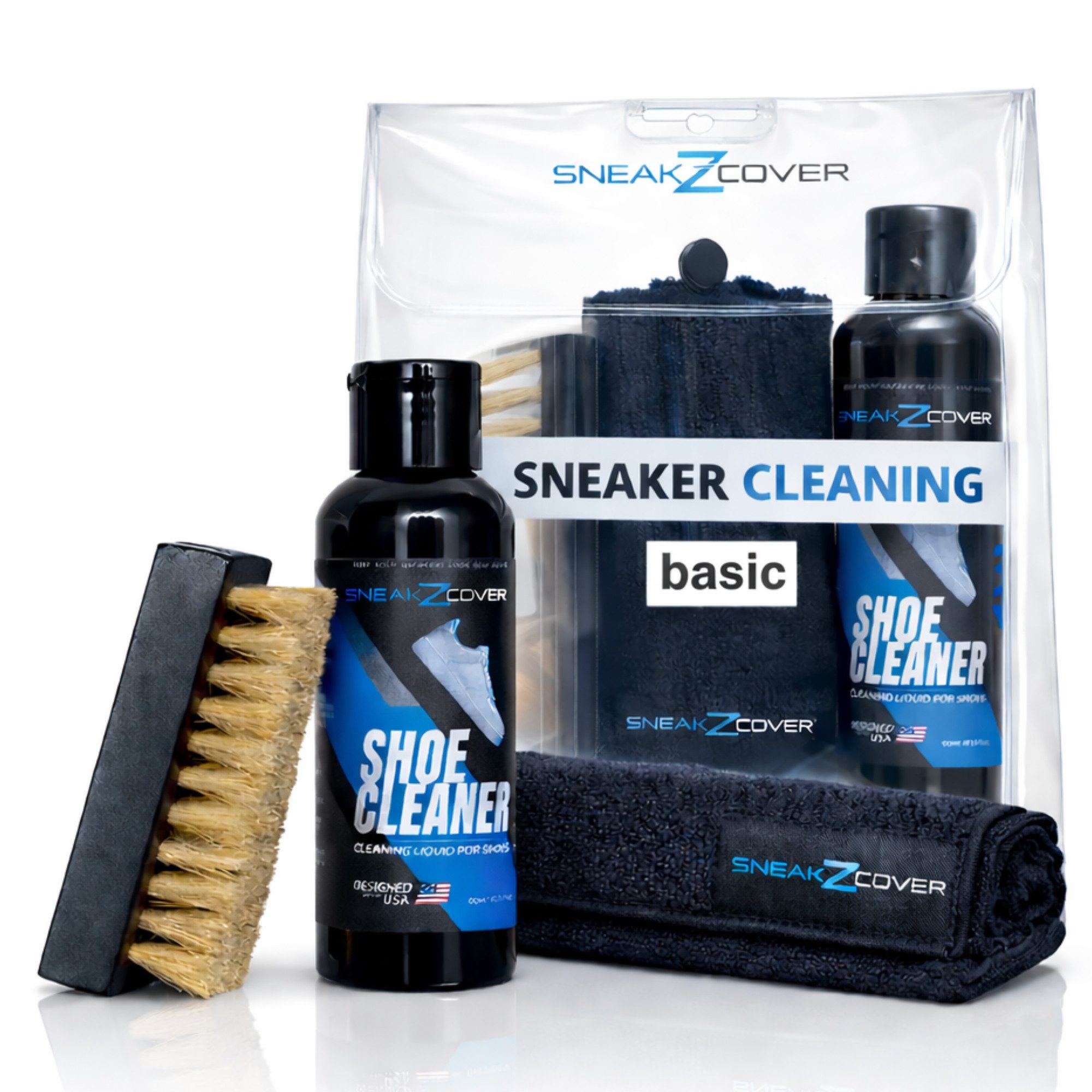 SneakZcover Sneaker Cleaner Set Basic Schuhputzset Schuhreiniger (Schuhpflegeset inkl. Schuh Reiniger, Mikrofasertuch, Schuhbürste)