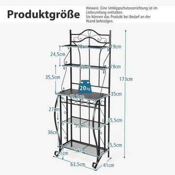 COSTWAY Küchenregal, mit 5 Ablagen, Weinregal & Kippschutz, 63,5x41x173cm