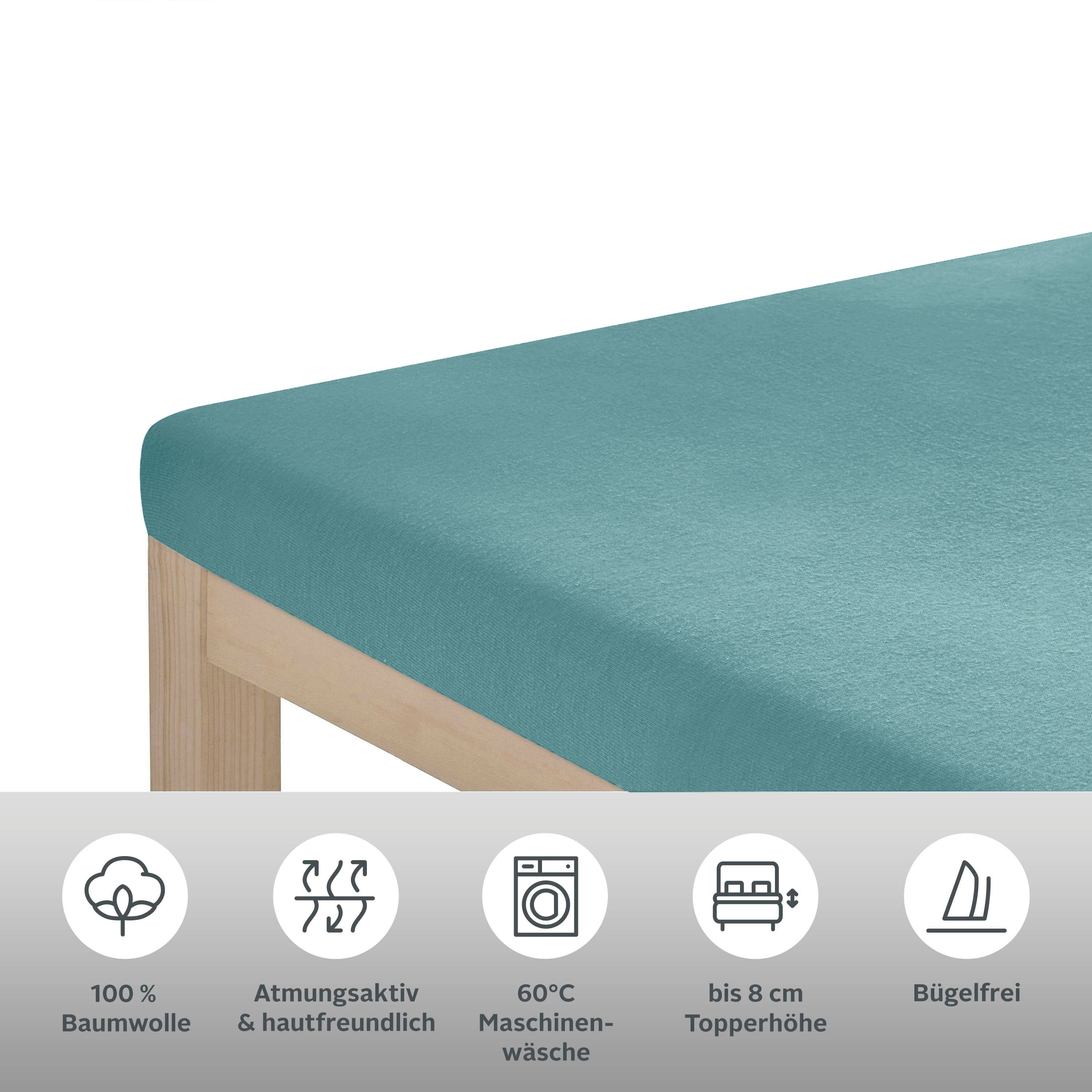 OTTO home Spannbettlaken Physalis Topper COMFORT, 100% Baumwolle, 150 g/m², Jersey, Gummizug: rundum, (2 Stück), Baumwolle, Matratzen bis 10 cm Höhe, Bettlaken, Spannbetttuch, Laken