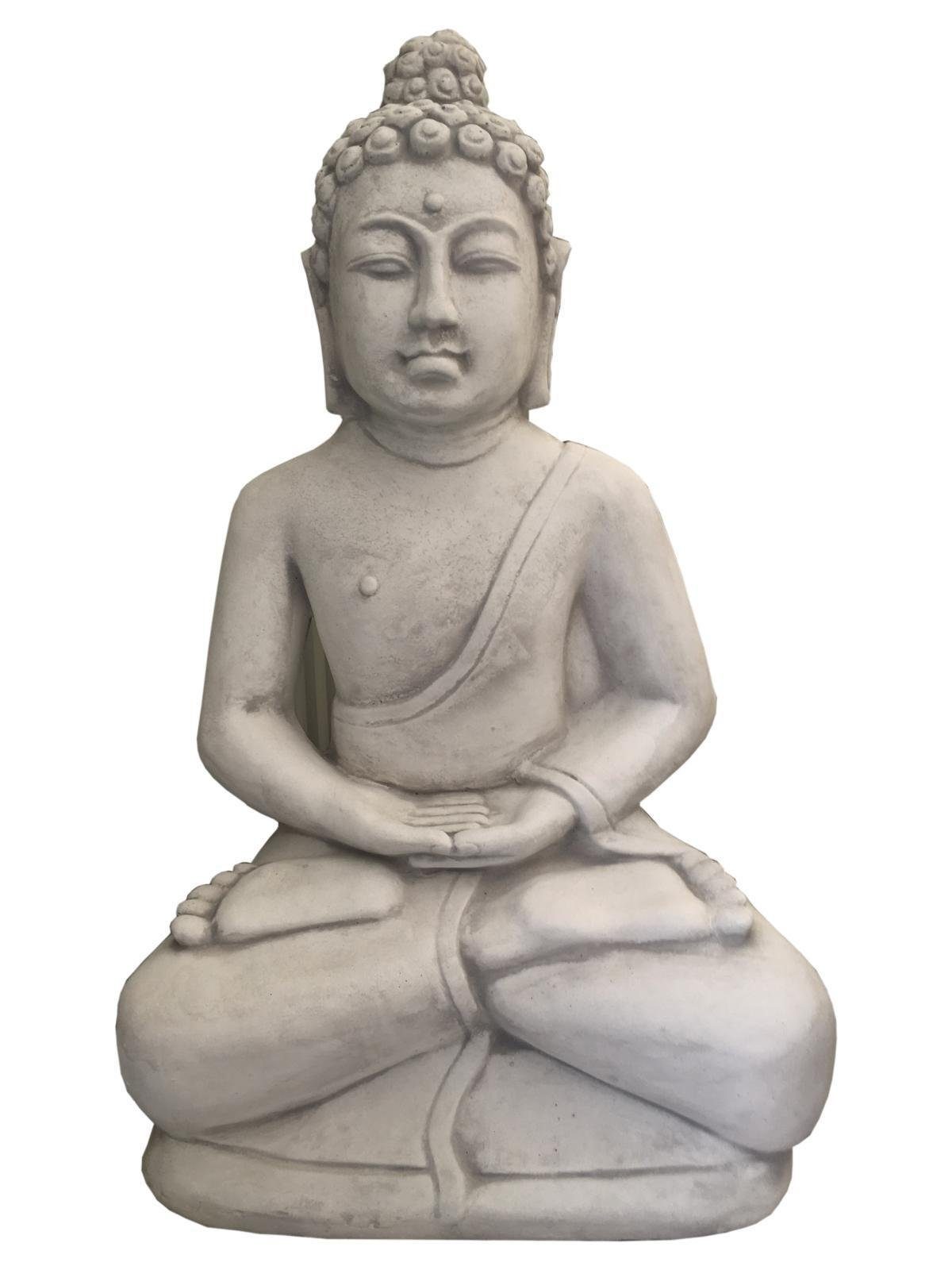 Antikes Wohndesign Gartenfigur Sitzender Thai Buddha XXL Weiß Grau Patina Garten Buddha Statue Feng
