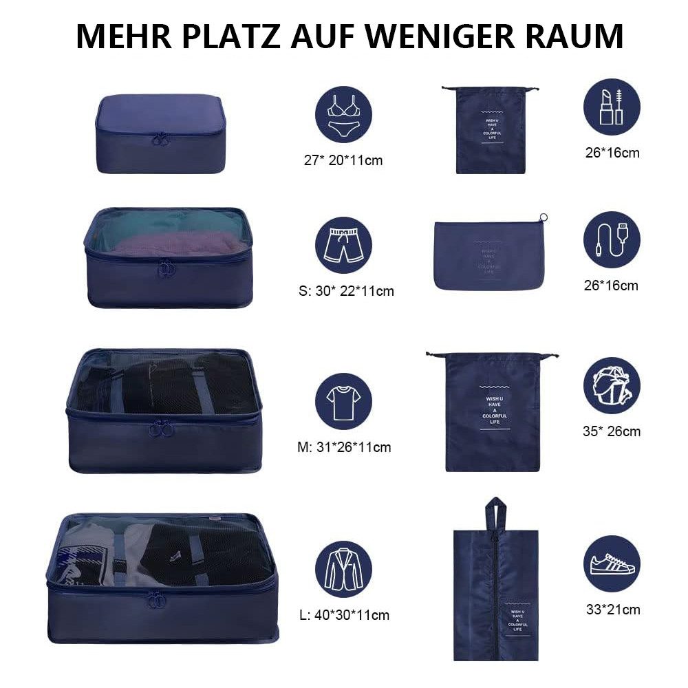 Coonoor Kofferorganizer Koffer Organizer Set 8-teilig Wasserdichte Reise Kl günstig online kaufen