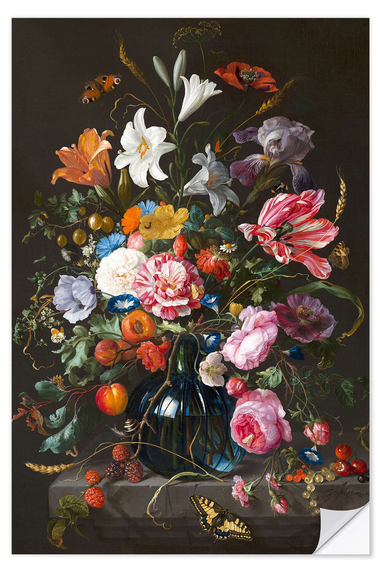 Posterlounge Wandfolie Jan Davidsz de Heem, Vase mit Blumen, Wohnzimmer Malerei