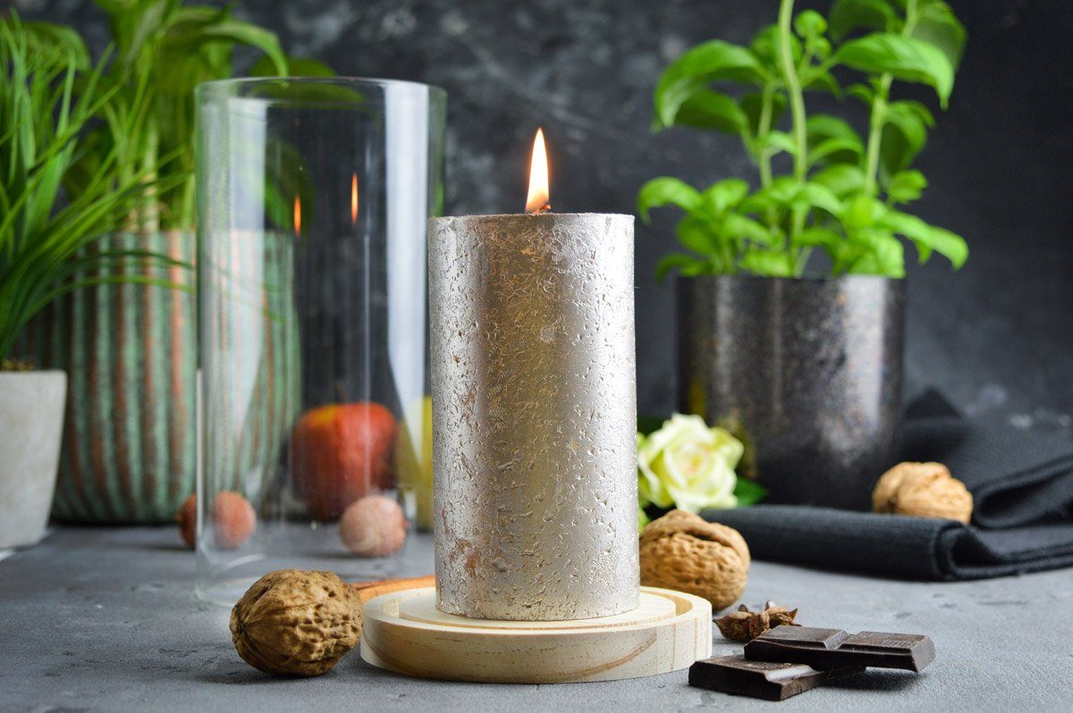 Sendez Windlicht 2 Glaszylinder mit Holzteller Kerzenhalter Kerzenständer Laterne
