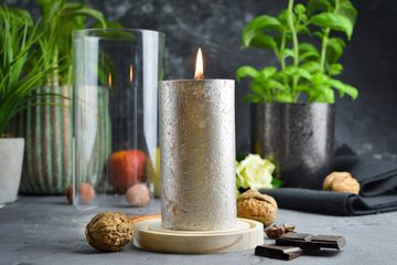 Sendez Windlicht Glaszylinder mit Holzteller Kerzenhalter Tischdeko Kerzenständer Laterne