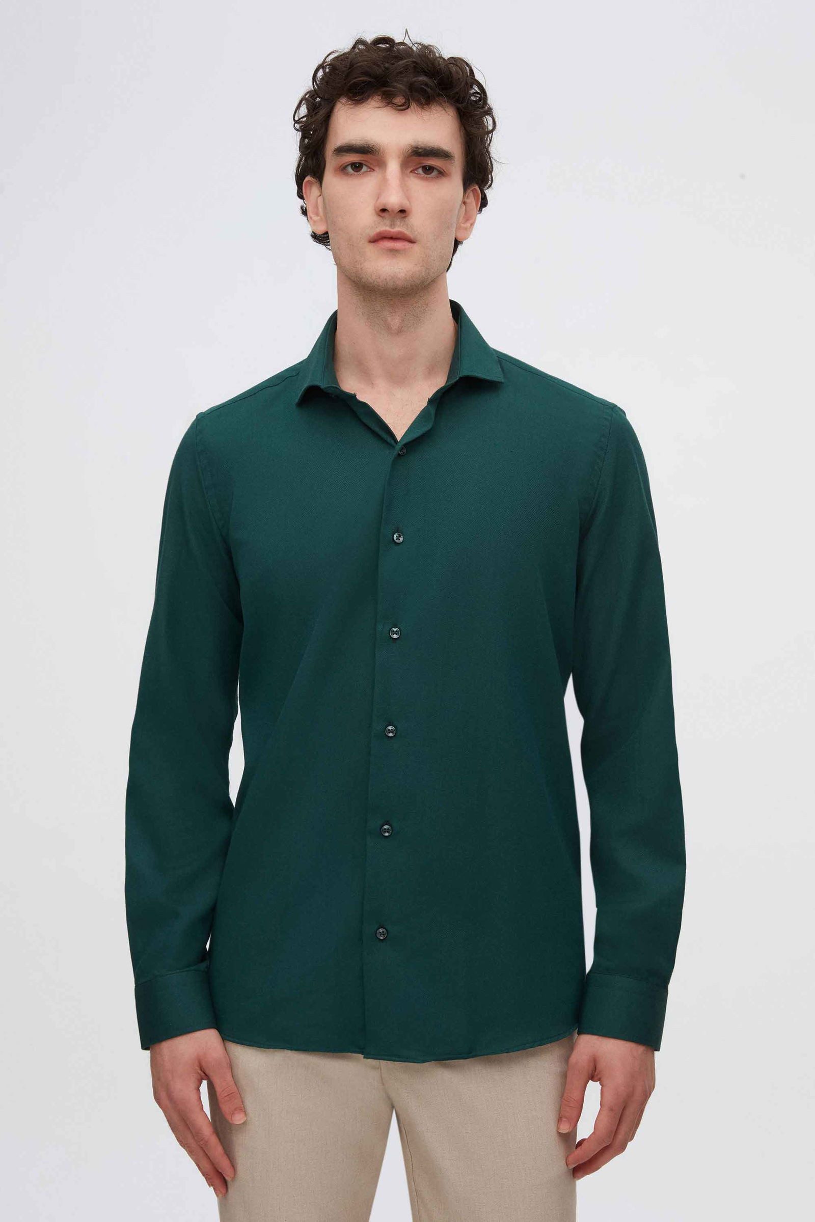 Businesshemd Ds Damat Slim Fit Dobby-Hemd mit italienischem Kragen