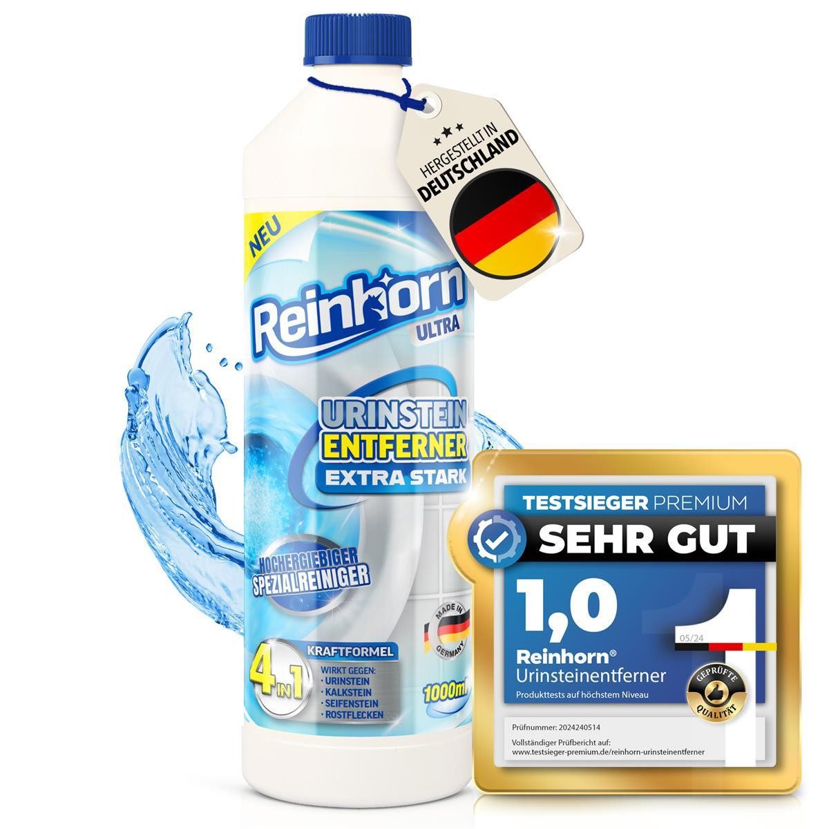 Reinhorn Urinsteinlöser Urinsteinentferner extra stark Profi Kraftformel 4in1 Urinsteinlöser (1000 ml 4in1 Kraftformel, hochergiebiges Powerkonzentrat Made in Germany)