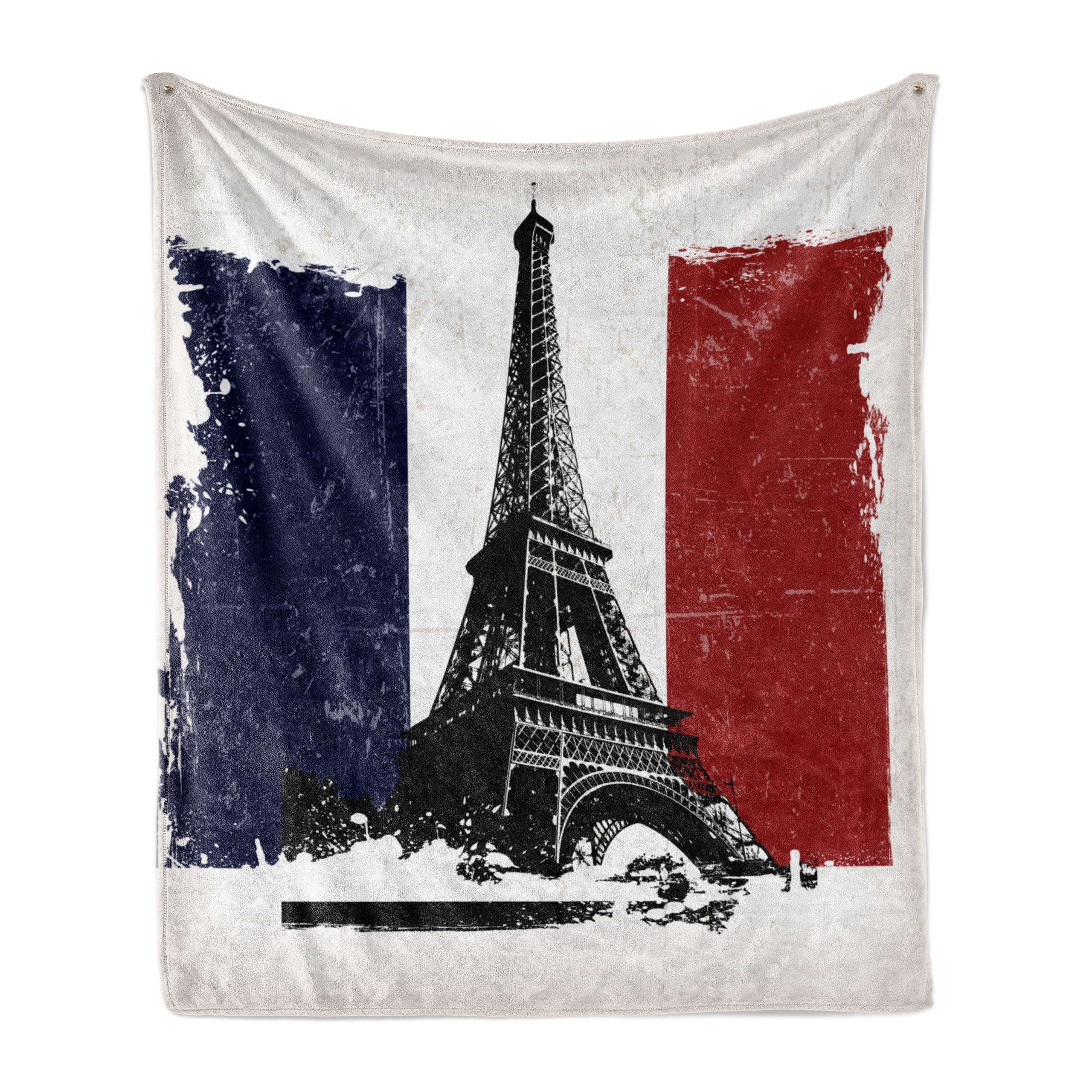 Wohndecke Gemütlicher Plüsch für den Innen- und Außenbereich, Abakuhaus, Frankreich Grunge Flag Eiffelturm