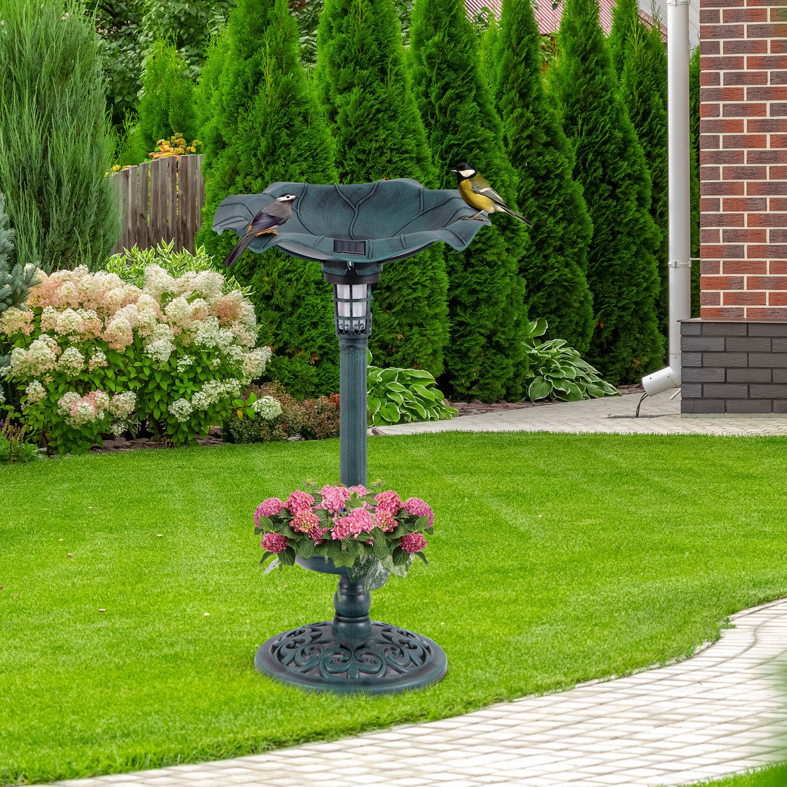 COSTWAY Vogeltränke, Futterspender, mit Solarleuchte, Blumentopf, günstig online kaufen