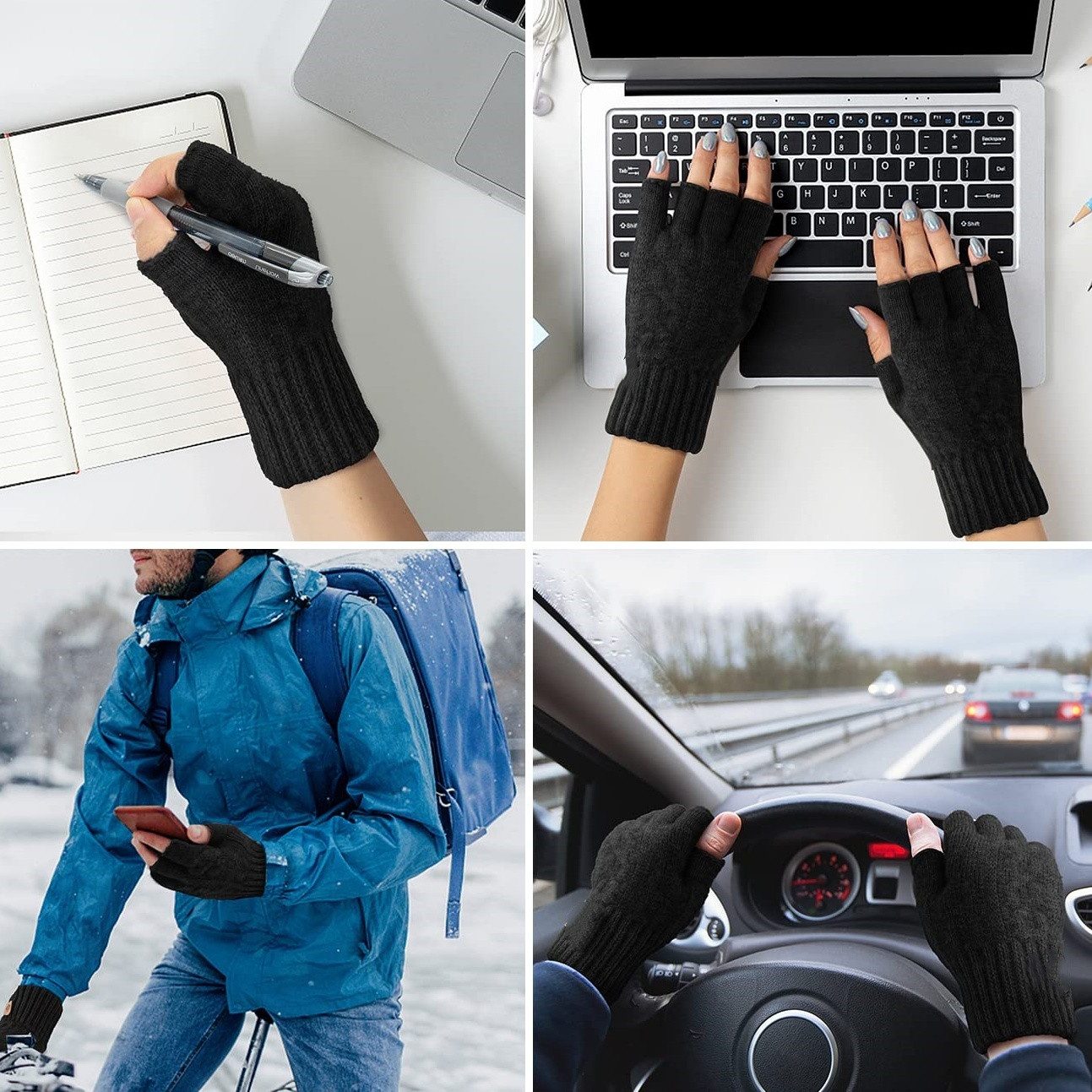 Bextsrack Strickhandschuhe Thermisch Fingerlose Handschuhe Weich Touchscreen Winterhandschuhe für Skifahren Radfahren Arbeit Damen Herren