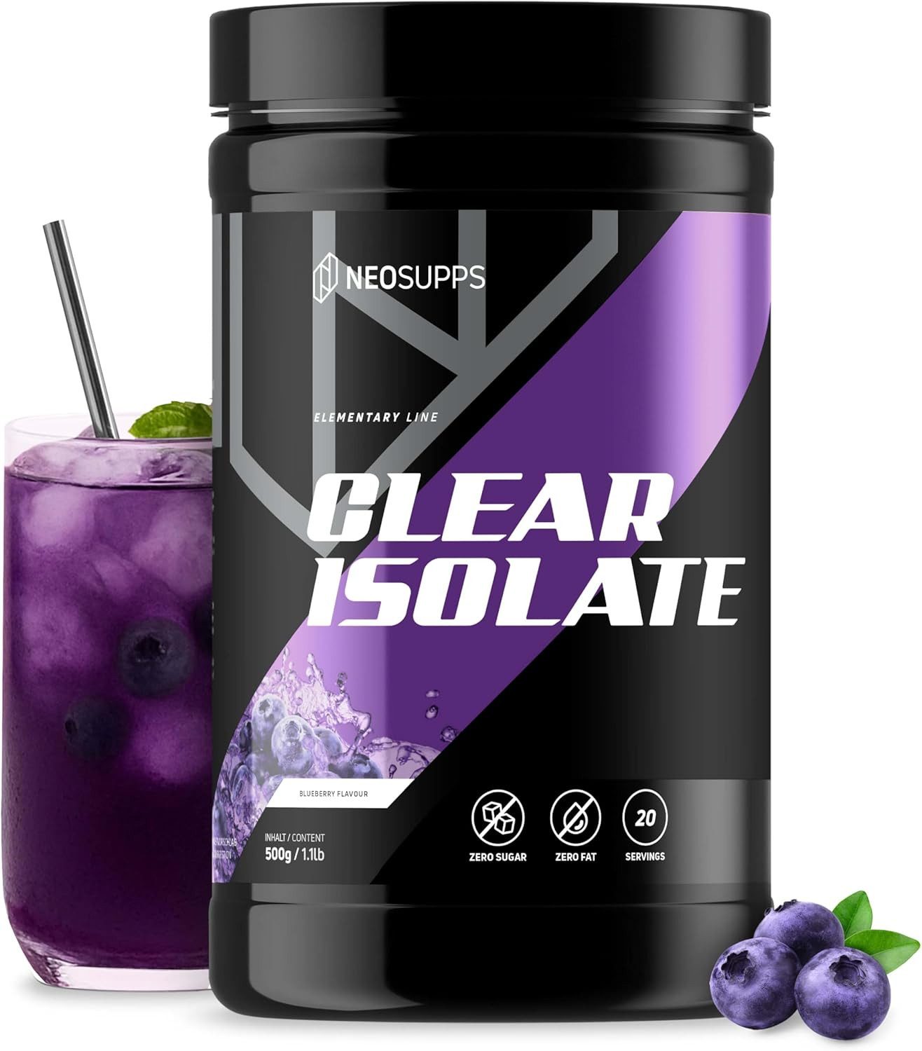 Neosupps Clear Isolate 500g, Blueberry Geschmack, Whey Isolat Protein Pulver Pulver, 500 g