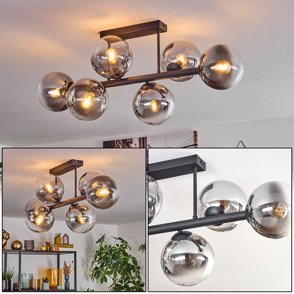 hofstein Deckenleuchte 6-flammige Deckenlampe aus Metall/Glas günstig online kaufen