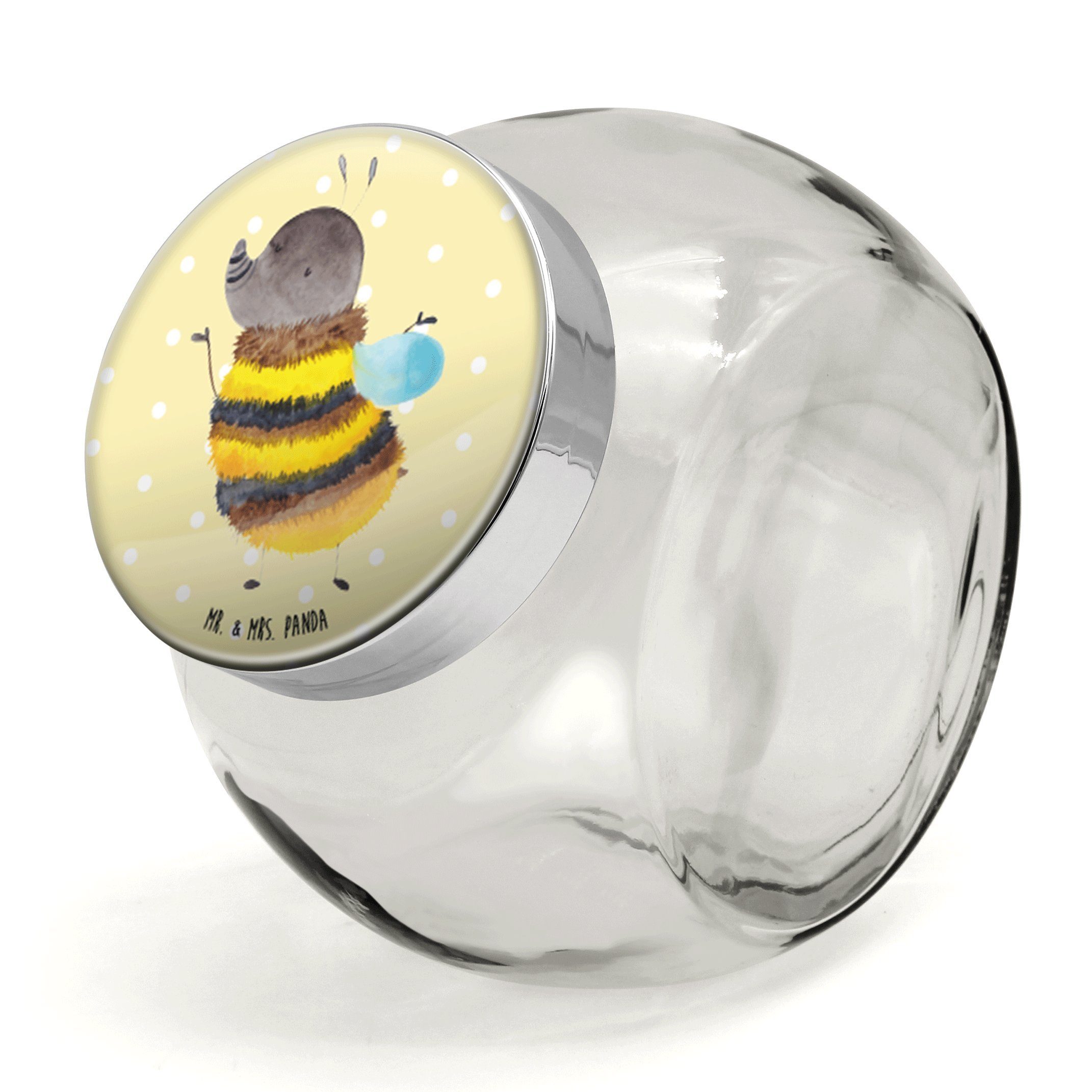 Mr. & Mrs. Panda Vorratsglas XL 2000ml Hummel flauschig - Gelb Pastell - Geschenk, Tiere, Natur, K, Premium Glas, (1-tlg), Stilvoll & Praktisch