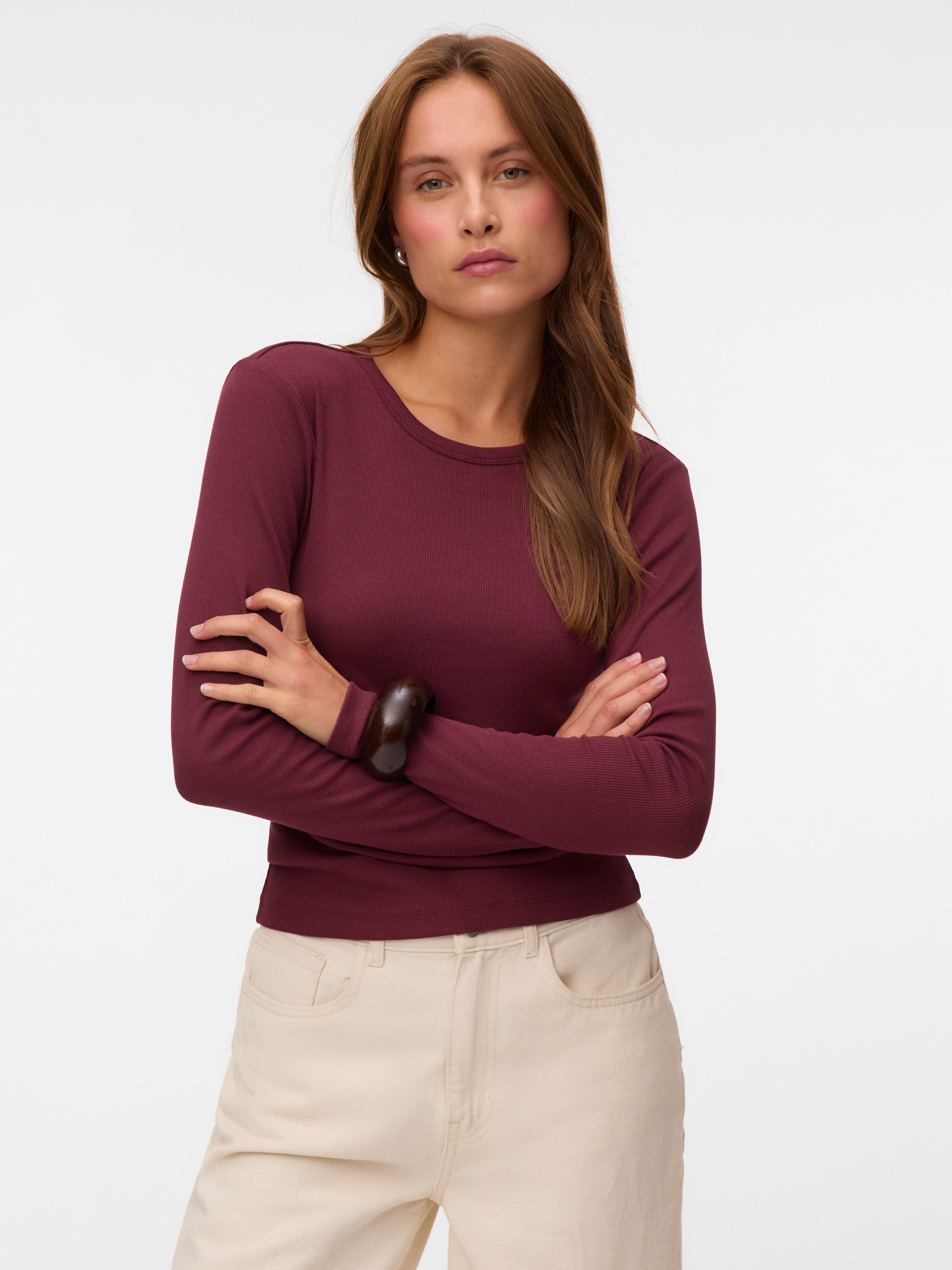 Vero Moda Langarmshirt VMCHLOE LS SHORT TOP JRS NOOS Baumwollmischung, slim fit