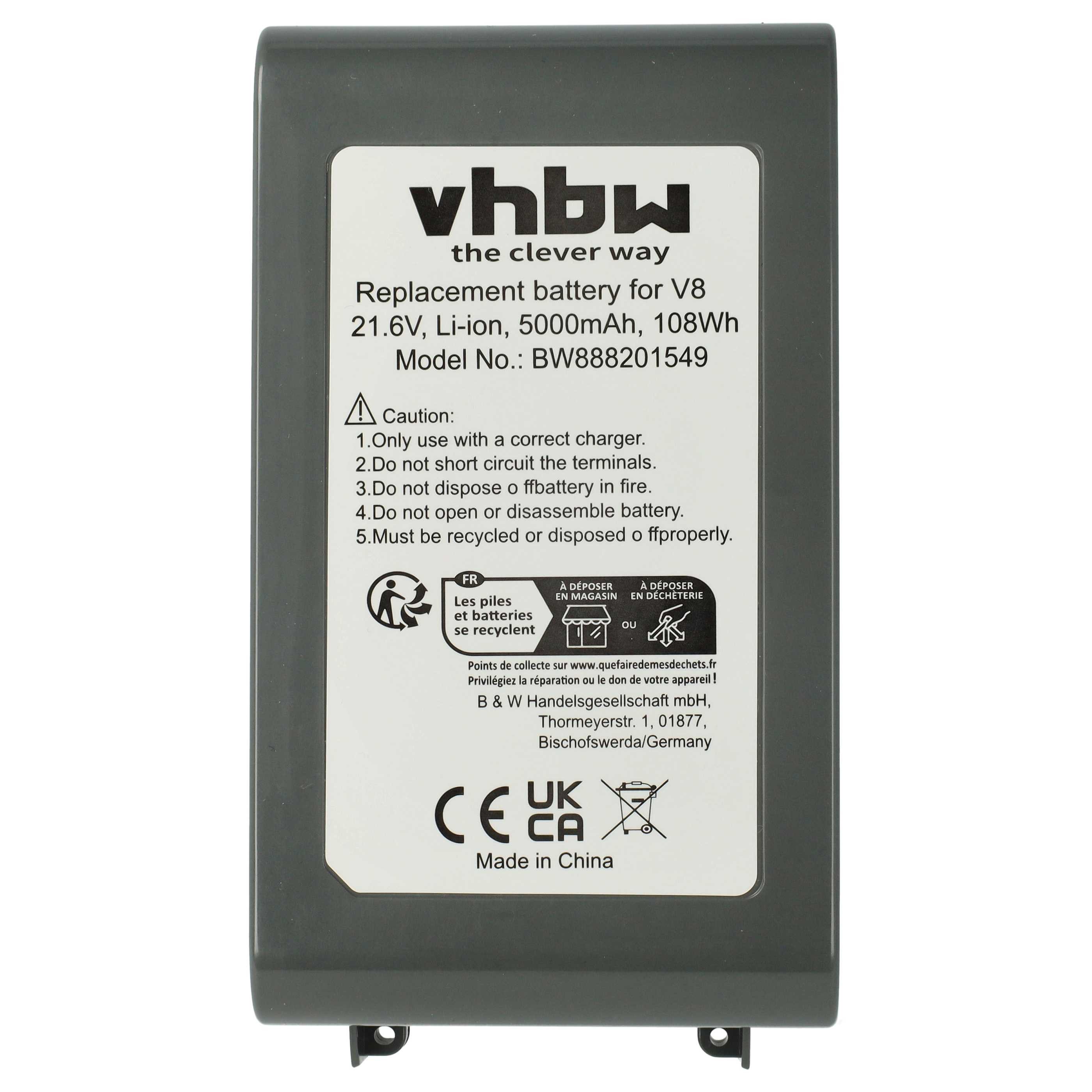 vhbw Akku passend für Dyson SV10, V8, V8 Absolute Cord-Free, SV12, V8 Staubsauger-Akku Akku Li-Ion 5000 mAh (21,6 V, 1 St), Leistungsfähiger Austausch-Akku für Ihren Staubsauger