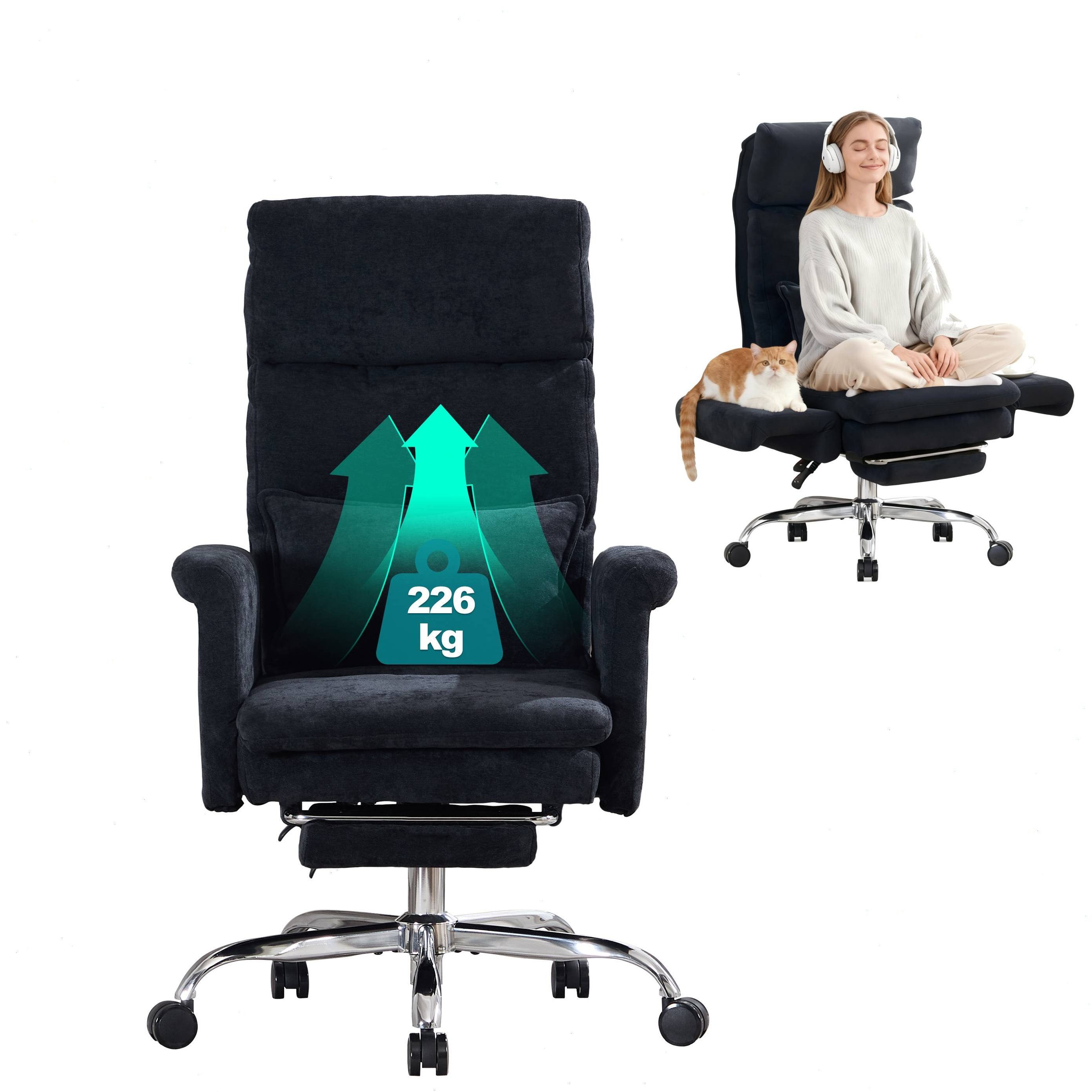 UEV Bürostuhl Ergonomisch mit Fußstütze Verstellbarer Kopfstütze (mit klappbare Armlehnen, verstellbarer Kopfstütze bis 226kg), Verstellbare Kopfstütze bis 90°, Verstellbare Rückenlehne bis 150°