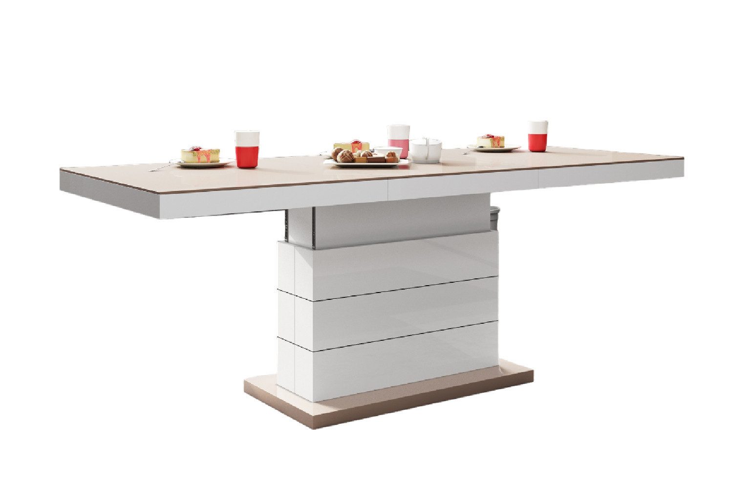 designimpex Couchtisch H-333 Cappuccino-Weiß Hochglanz höhenverstellbar günstig online kaufen