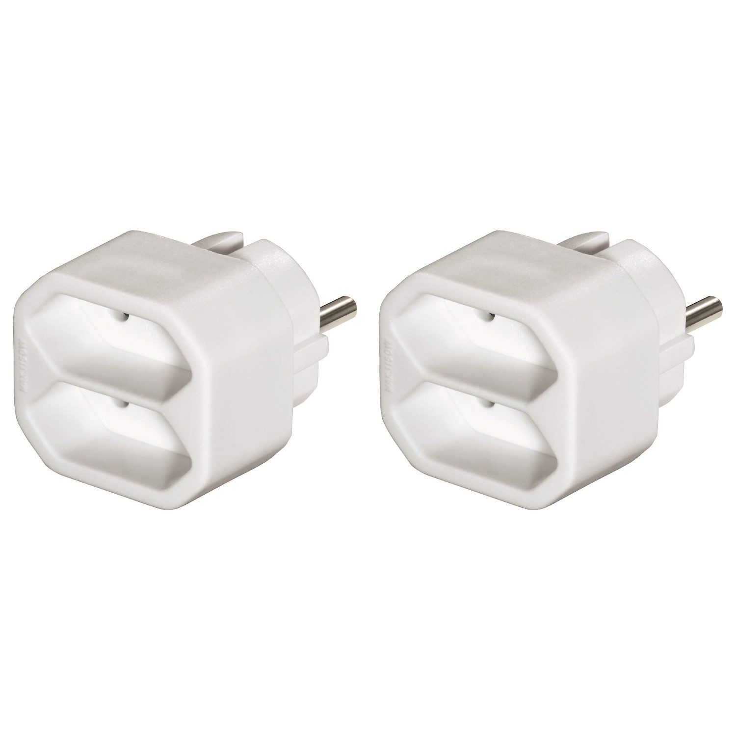 Hama 2x Multi-Stecker 2-Fach Mehrfachstecker Weiß Mehrfachsteckdose (Berührungsschutz), Mehrfachsteckdose 2x Euro-Kupplung Kombi-Adapter Steckdose T-Verteiler