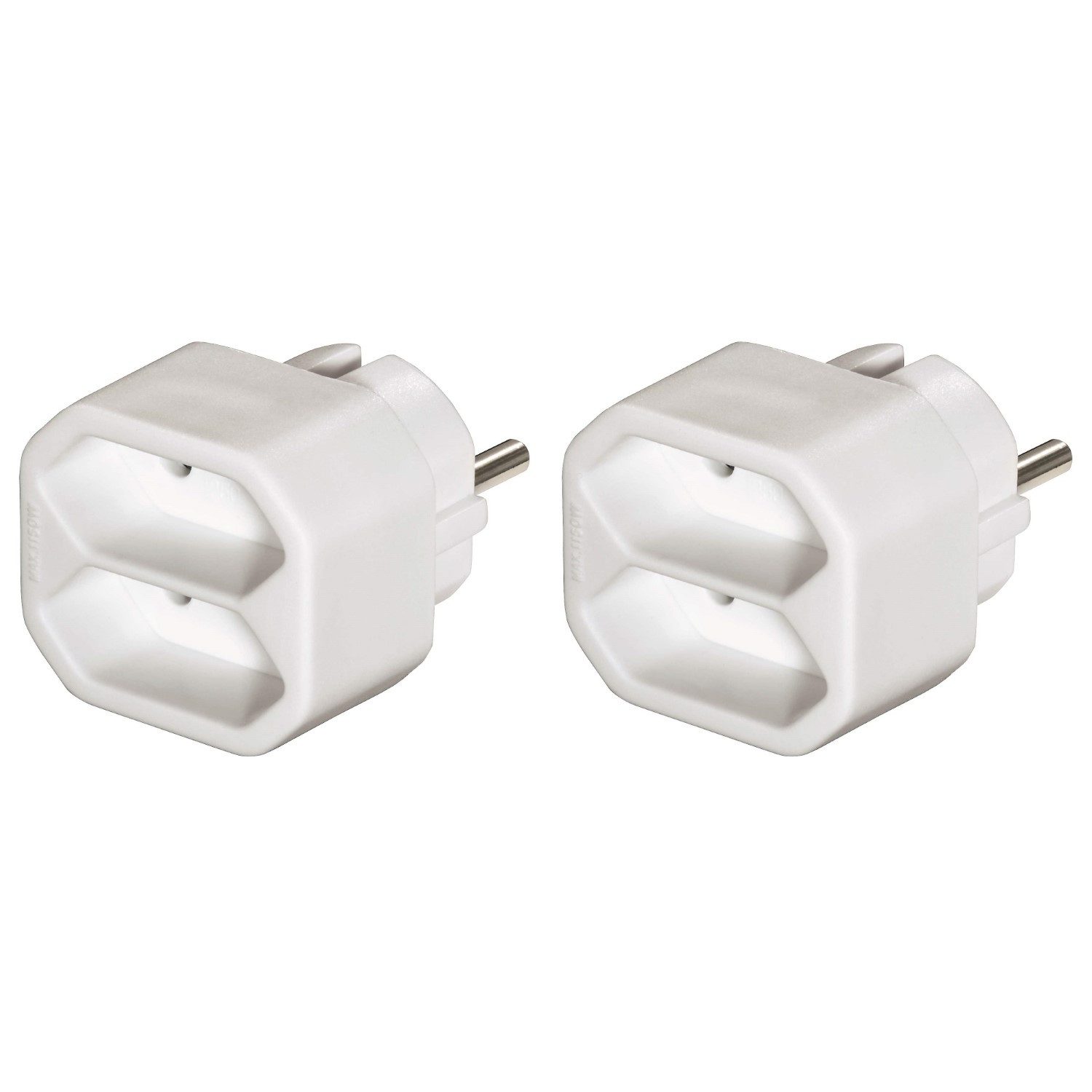 Hama 2x Multi-Stecker 2-Fach Mehrfachstecker Weiß Mehrfachsteckdose (Berührungsschutz), Mehrfachsteckdose 2x Euro-Kupplung Kombi-Adapter Steckdose T-Verteiler