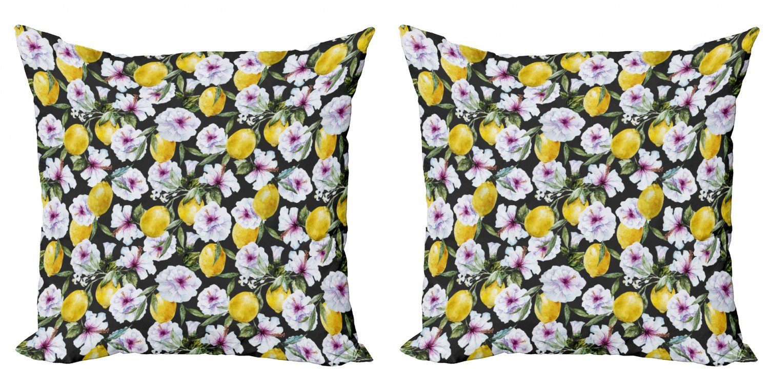 Kissenbezüge Modern Accent Doppelseitiger Digitaldruck, Abakuhaus (2 Stück), Tropisch Hibiscus Blütenblätter Zitronen