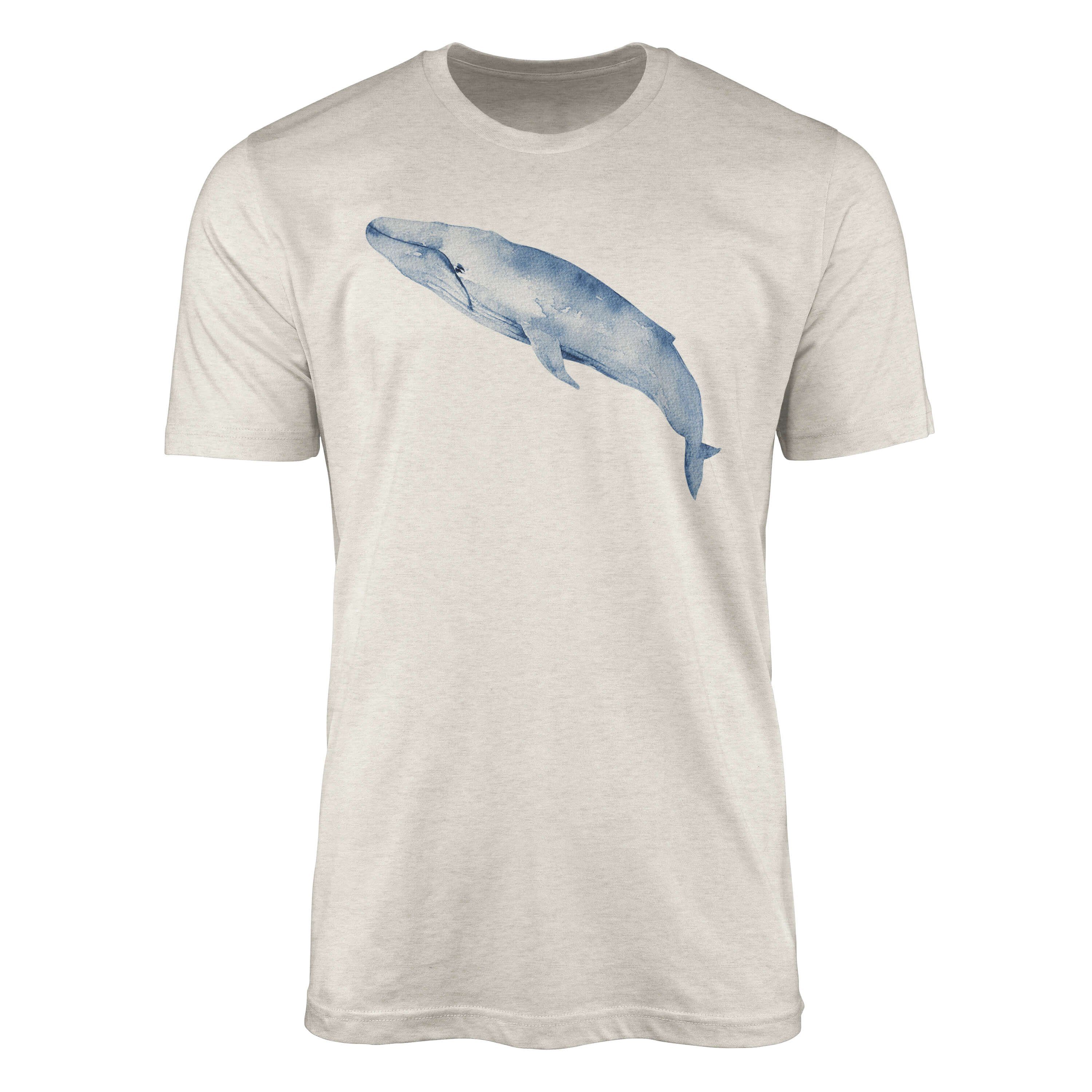 Wasserfarben Bio-Baumwolle Shirt Ökomode 100% gekämmte aus T-Shirt T-Shirt Art Nachhaltig Sinus Herren (1-tlg) Motiv Blauwal