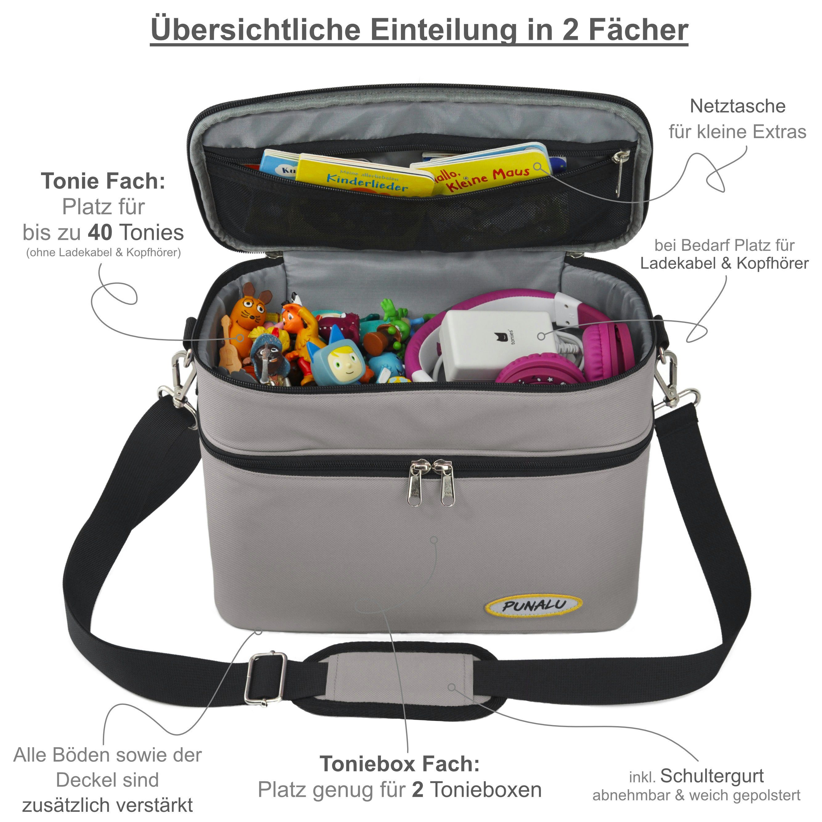 PUNALU Aufbewahrungstasche PUNALU XL Tasche für Toniebox 1 & 2 – Platz für bis zu 68 Tonies, mit abnehmbaren Schultergurt