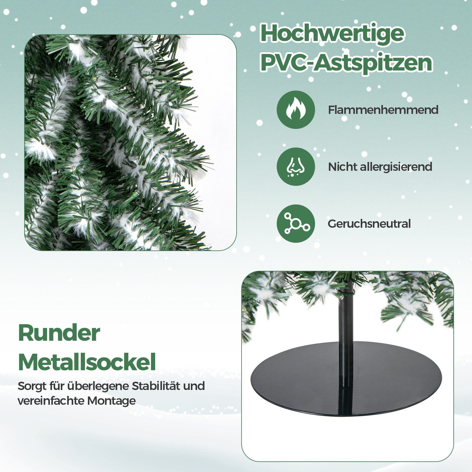 COSTWAY Künstlicher Weihnachtsbaum, Bleistift, 3er Set 120+150+180cm mit LEDs