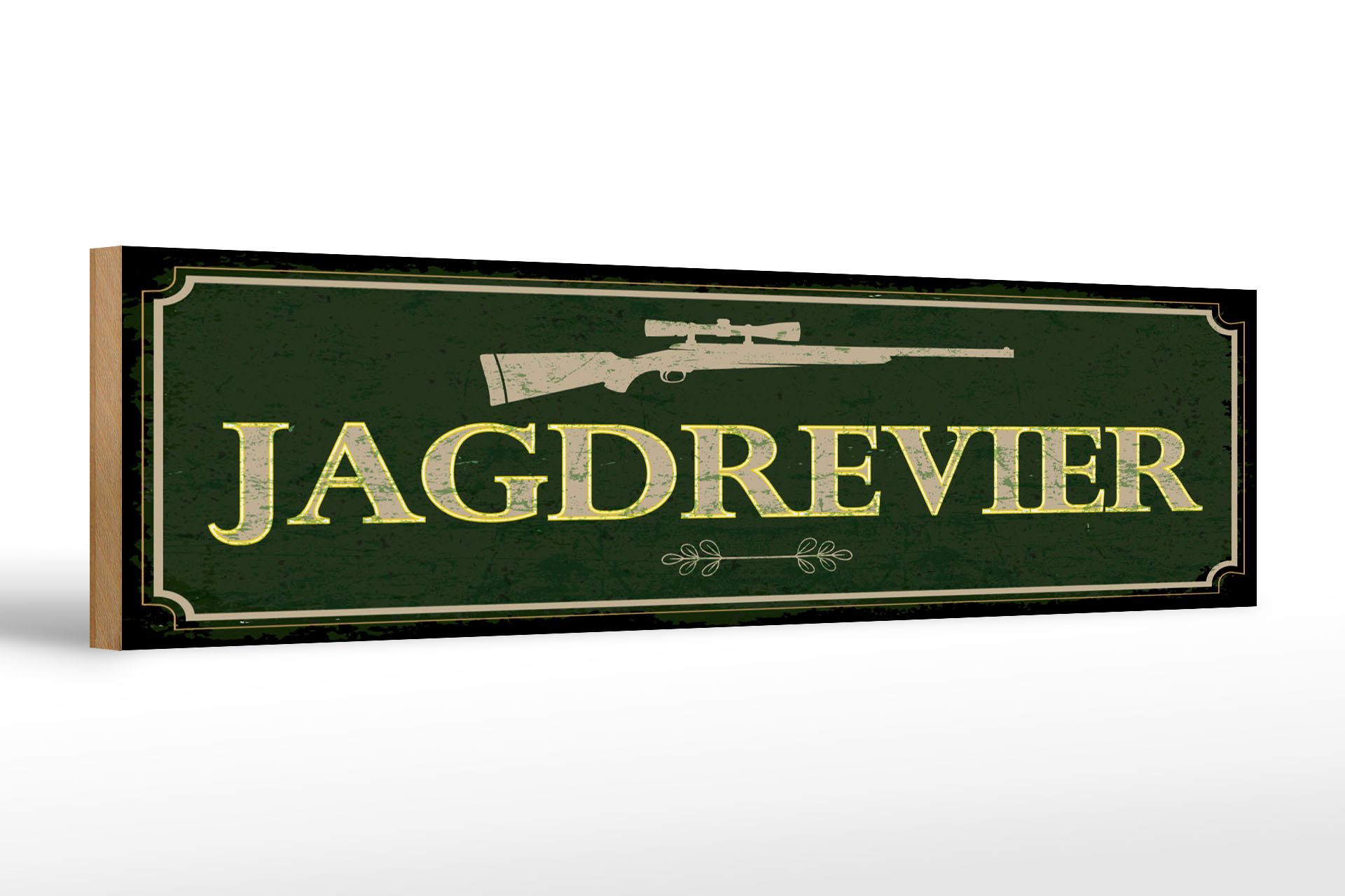 Femer GmbH Holzbild Hinweis 46x10 cm Jagdrevier Jagdgewehr, (1 St), Glatte Holzfaserplatte (MDF), vorn beschichtet