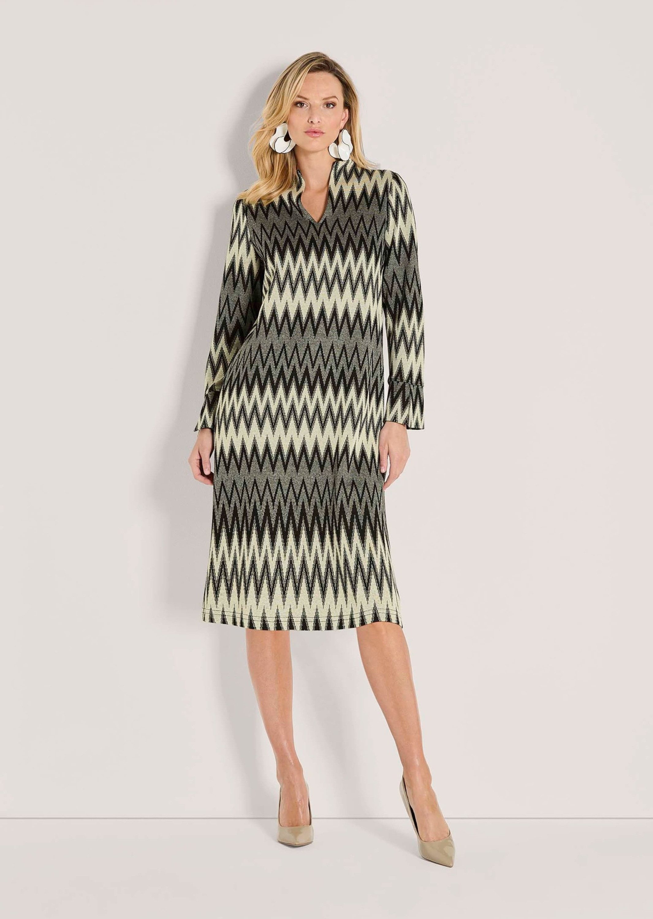 MADELEINE Midikleid Elegantes Kleid mit Zick-Zack-Muster Kelchkragen mit ti günstig online kaufen