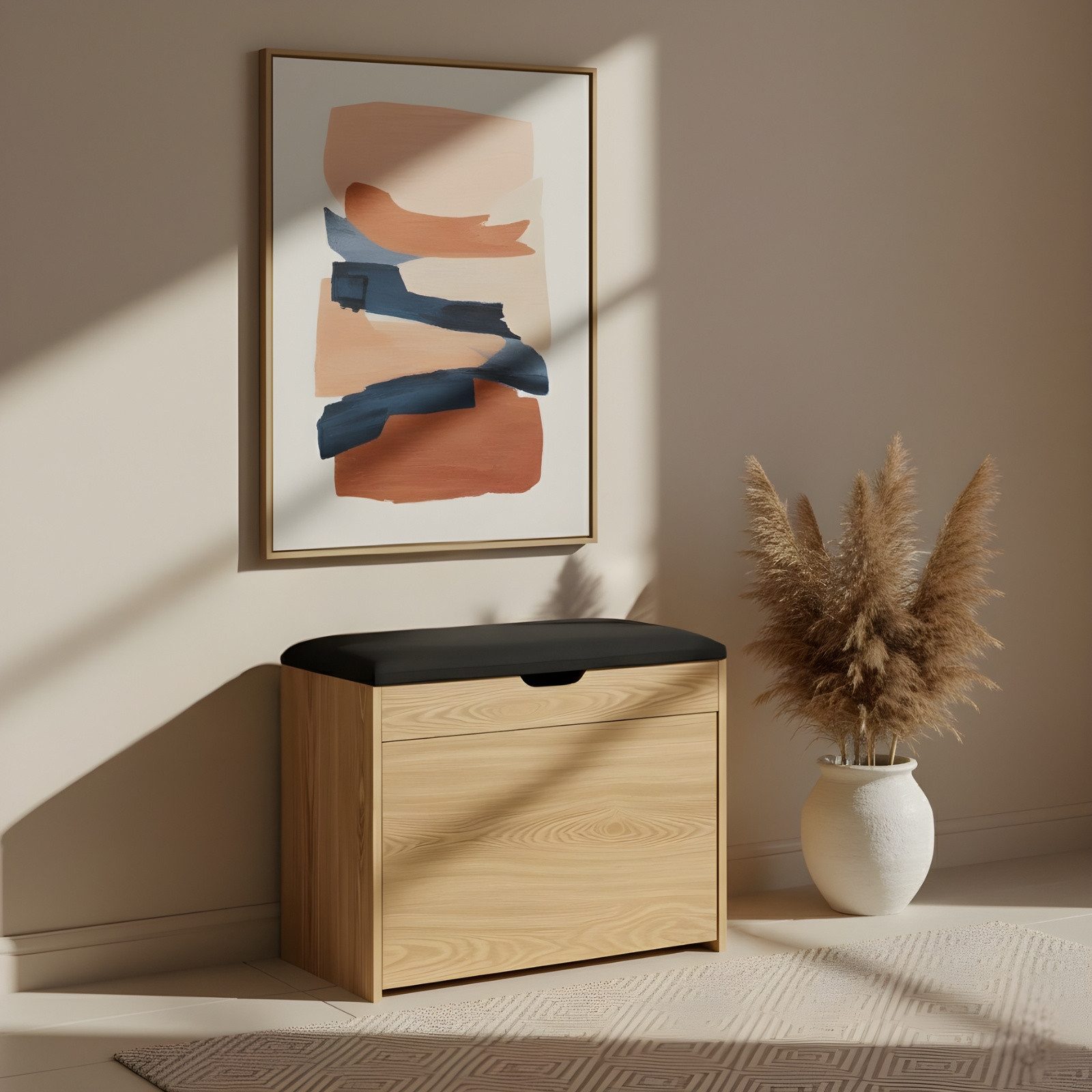 BOXIMO Schuhschrank Schuhschrank mit Sitzfläche und ausziehbaren Regalen SCALA 57x30x53 cm (Schuhschrank VAULT mit Sitzbank)