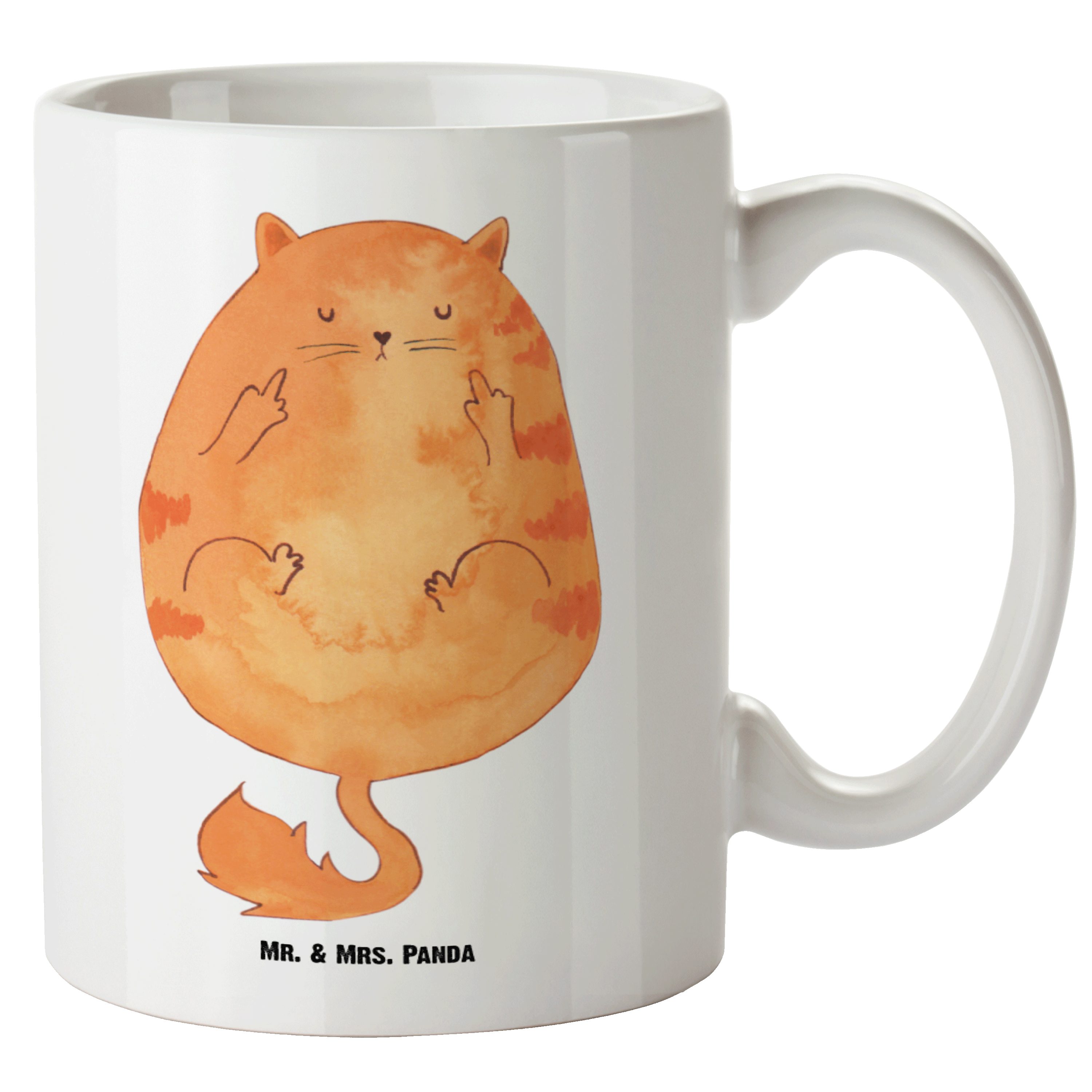 Mr. & Mrs. Panda G, Katzenfan, Becher, Weiß Katze - Mittelfinger XL XL Katzen, Tasse Tasse Keramik Geschenk, 