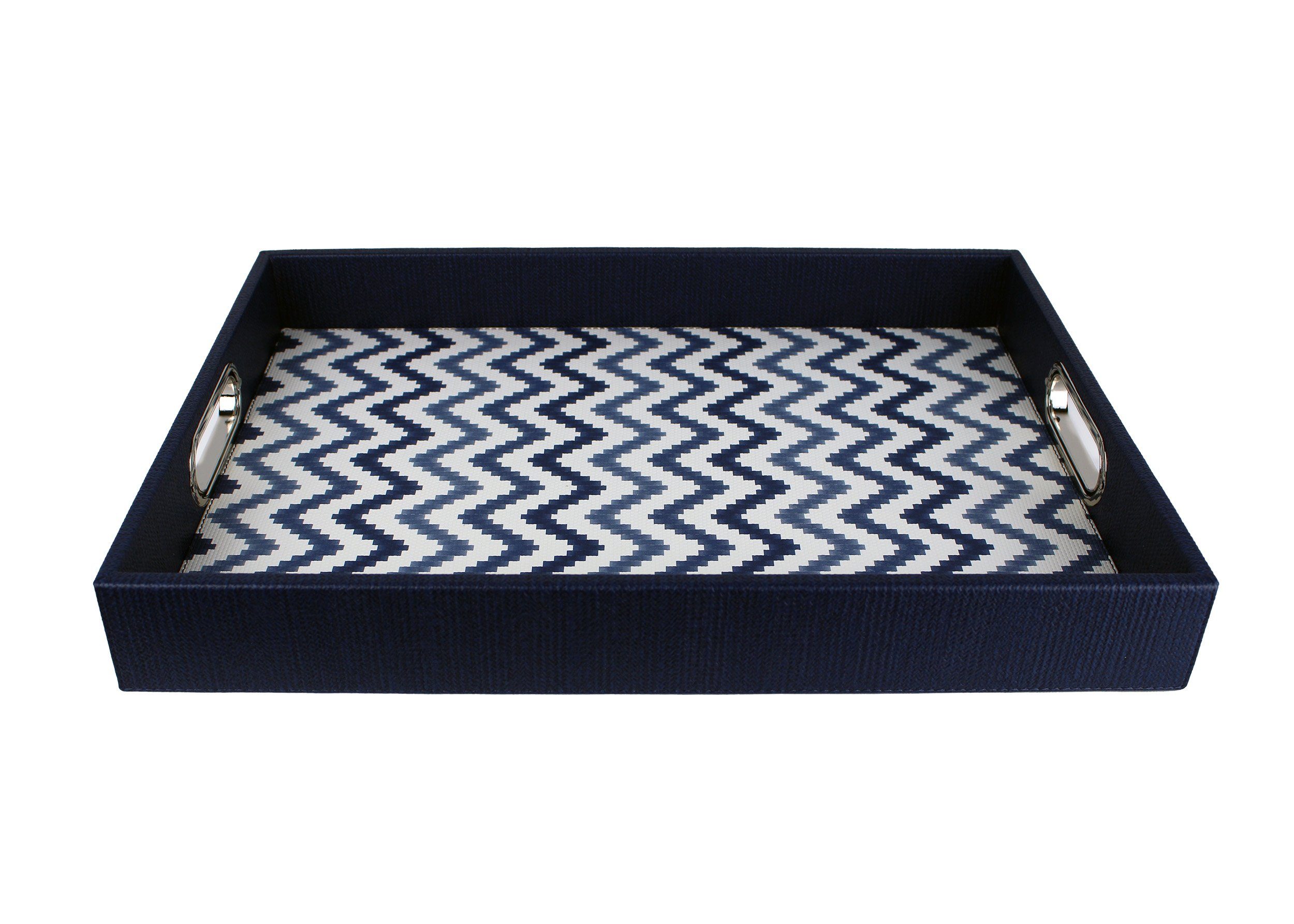 Signature Home Collection Tablett Tablett rechteckig Zickzack Muster blau mit Griffen, Serviertablett, Kunststoff, (1 Stück, 1x Tablett), zum Servieren, abwischbar und rutschfest