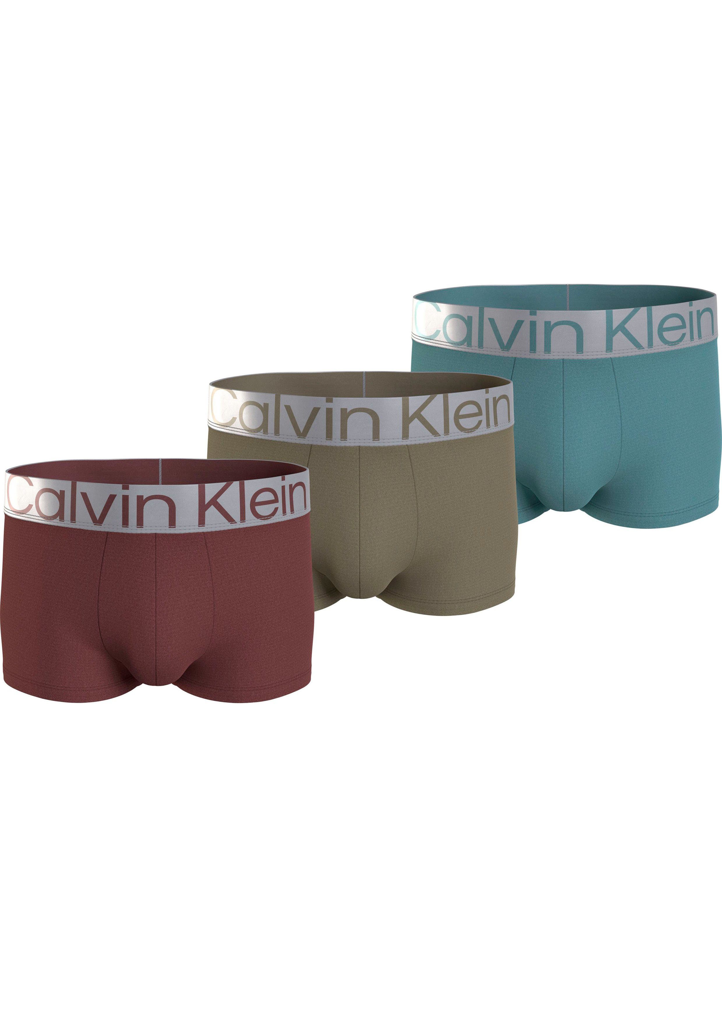 Calvin Klein Underwear Trunk LOW RISE TRUNK 3PK (Packung, 3-St., 3er-Pack) mit Logo-Elastikbund RUM_RAISIN,_DUSKY_GREEN,_ARCTIC