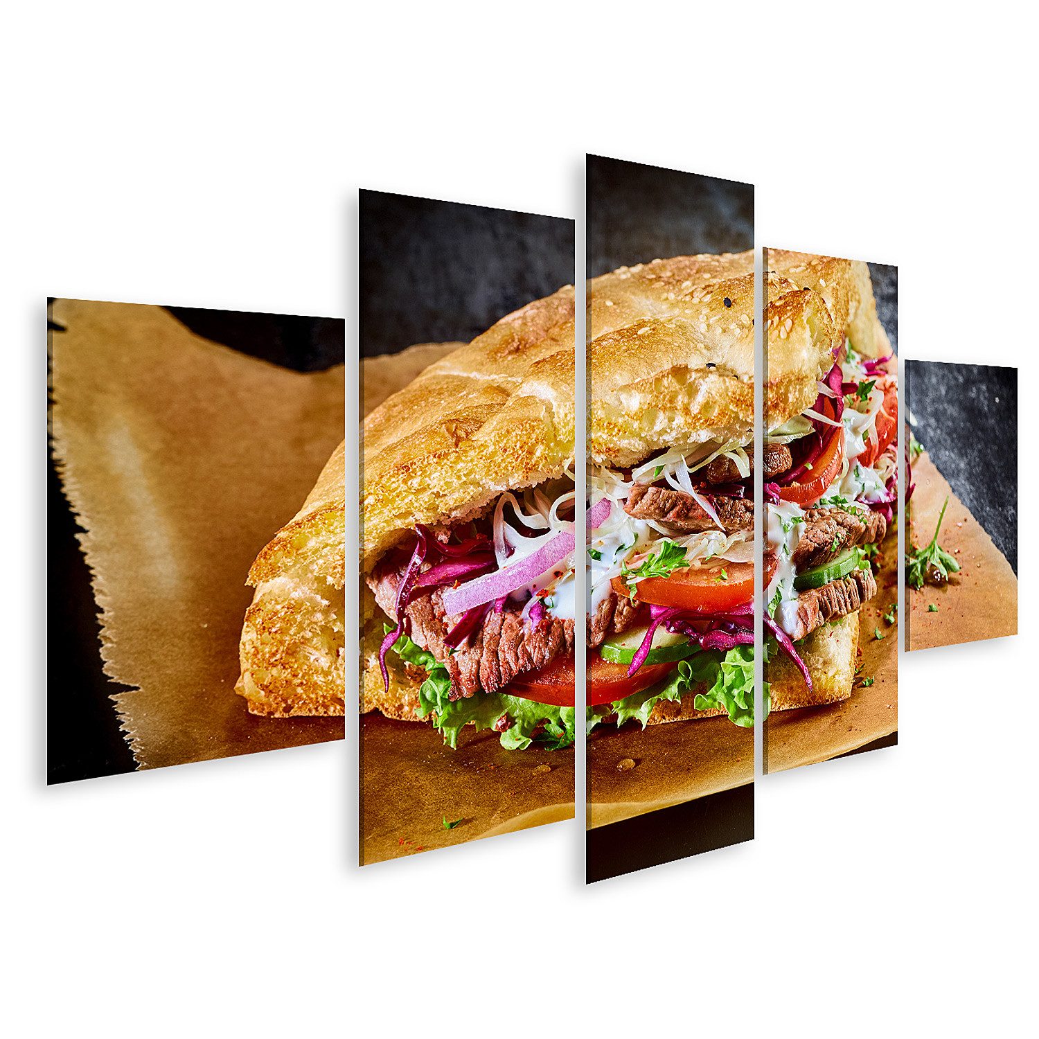 islandburner Leinwandbild Türkischer Döner Goldenes Getoastetes Fladenbrot Gefüllt Rot Bilder