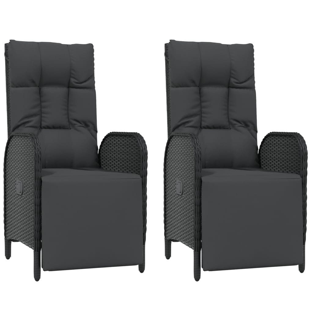 vidaXL Garten-Essgruppe 3-tlg. Garten-Essgruppe mit Kissen Schwarz Poly Rattan, (1-tlg)