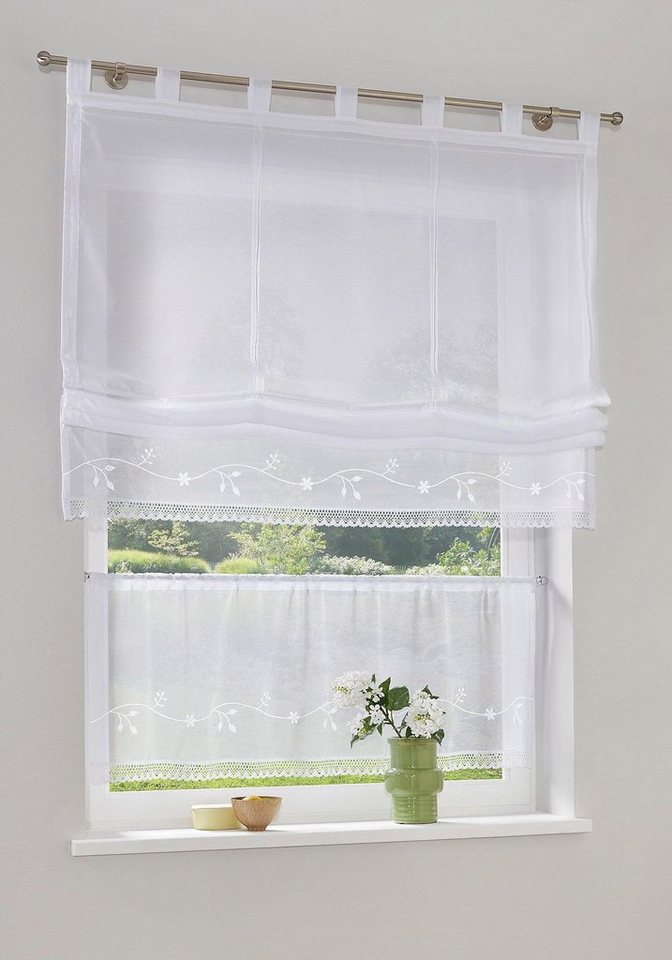 ESLIR Raffrollo ohne Bohren Raffgardine Transparent mit Ösen Farbverlauf Gardinen mit Haken Ösenrollo Modern Vorhänge Weiß BxH 80x130cm 1 Stück