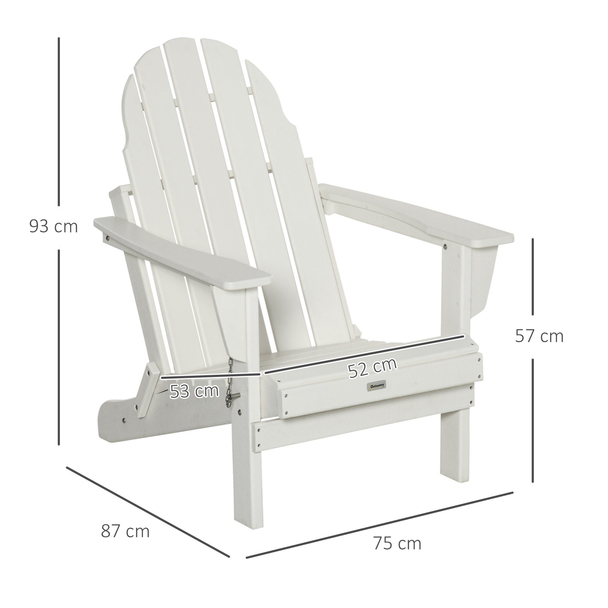 Outsunny Gartenstuhl Adirondack Balkonstuhl (Gartensessel, 1 St), Weiß 73B x 82T x 88H cm