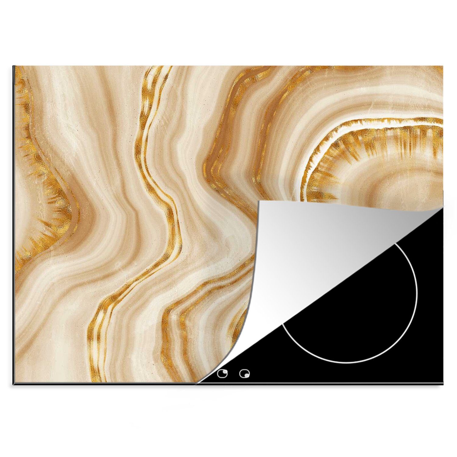 MuchoWow Herdblende-/Abdeckplatte Marmor - Golden - Beige, Vinyl, (1 tlg), 70x52 cm, Mobile Arbeitsfläche nutzbar, Ceranfeldabdeckung