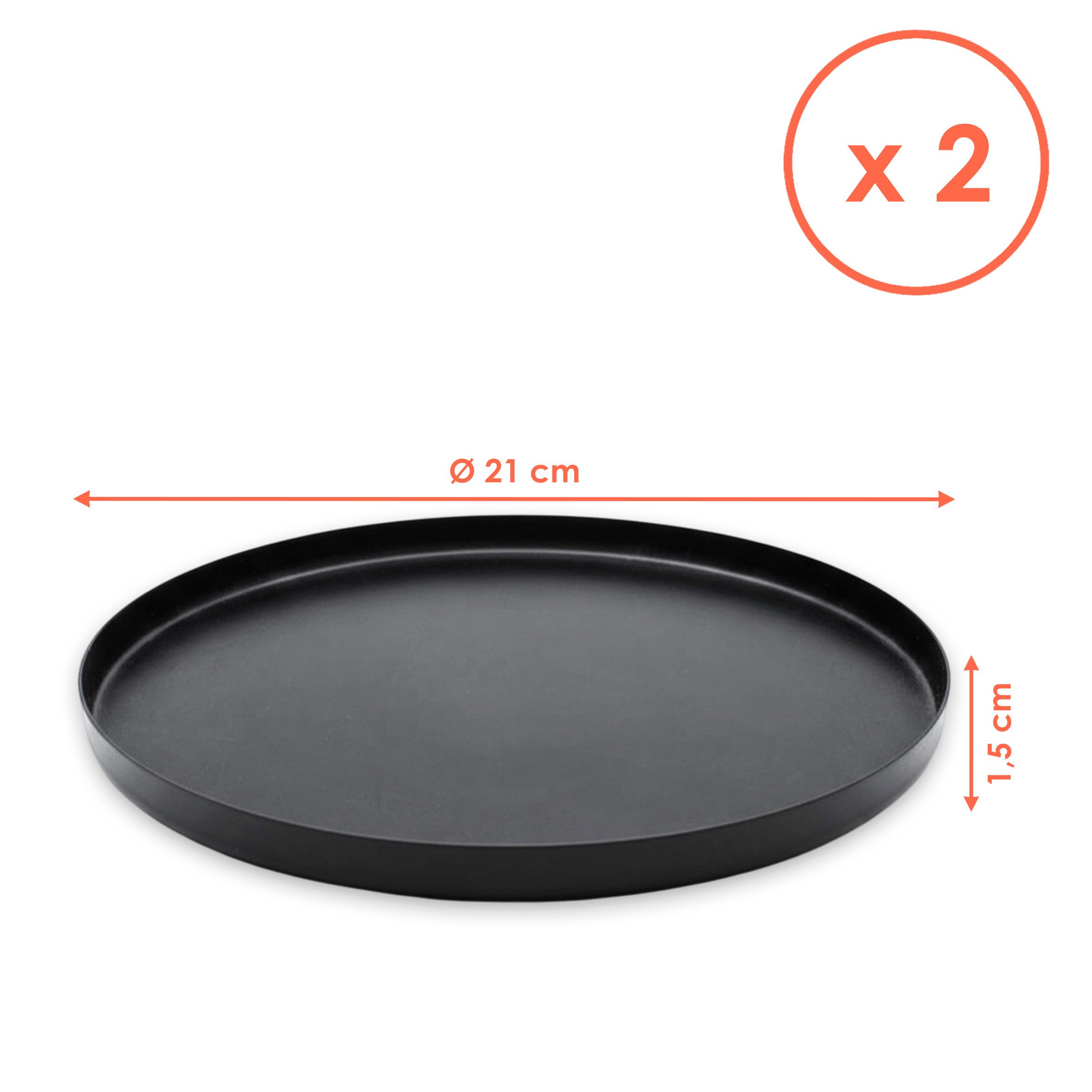Spetebo Tablett Dekoteller in edlem matt schwarz, Metall, (Set, 2-tlg., je Ø 21,5 cm), Modernes Dekotablett rund mit Rand