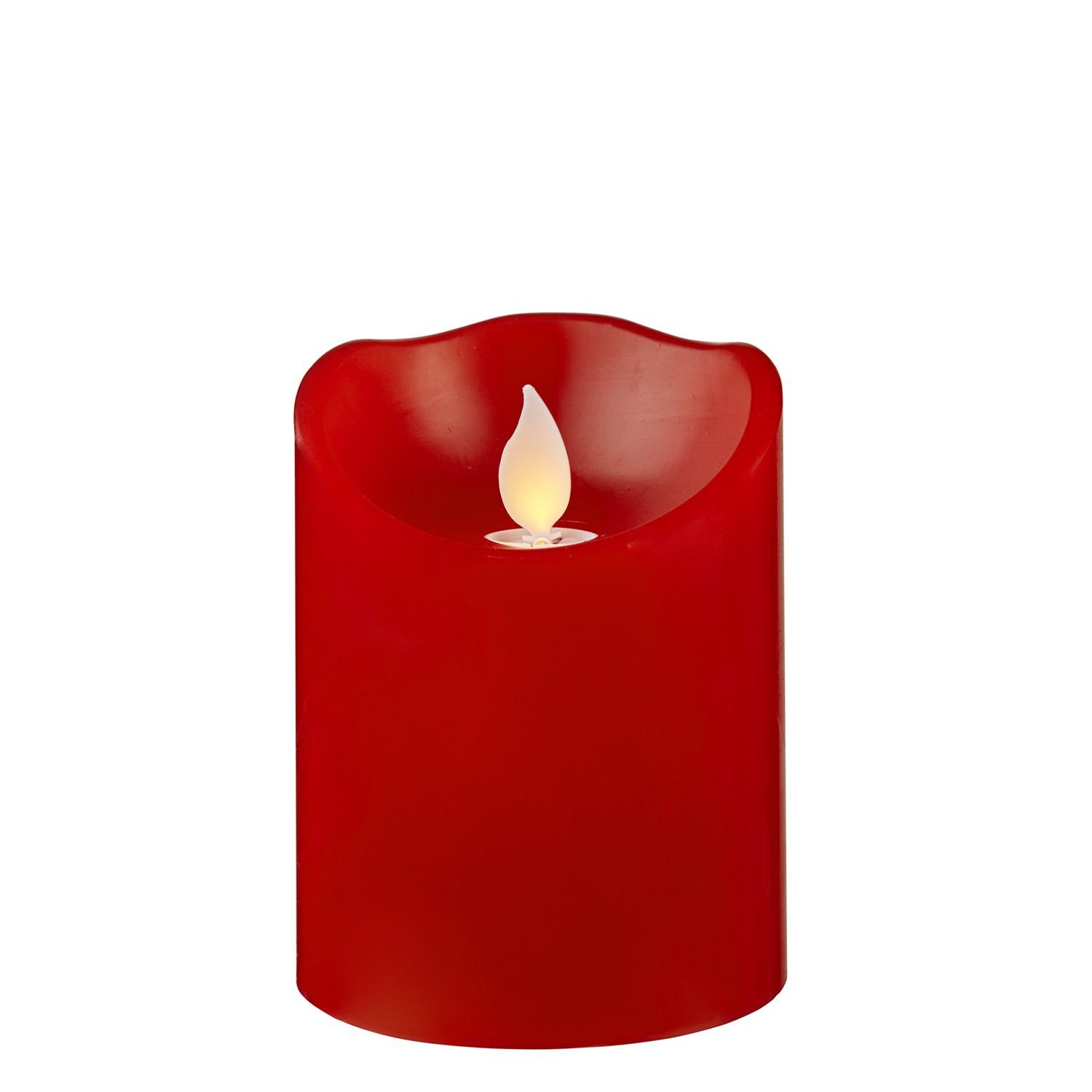 STAR TRADING LED-Kerze Stumpenkerze Echtwachs mechanisch bewegte Flamme Timer H: 10cm rot (1-tlg)