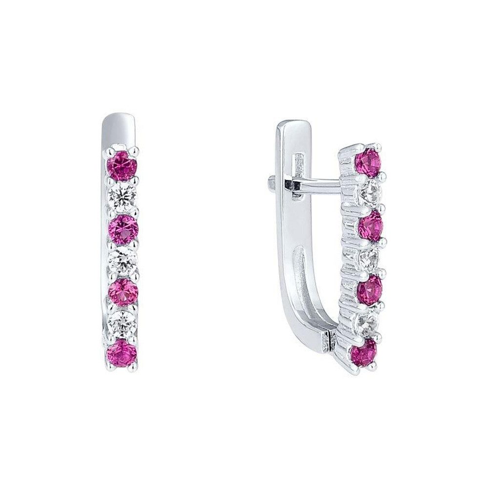 SOKOLOV Jewelry Paar Ohrhänger Ohrringe aus 925 Silber mit farblosen Zirkonia (und rosa HTS Rubinen, 2-tlg), Sterling Silber Edler Silberschmuck für Damen
